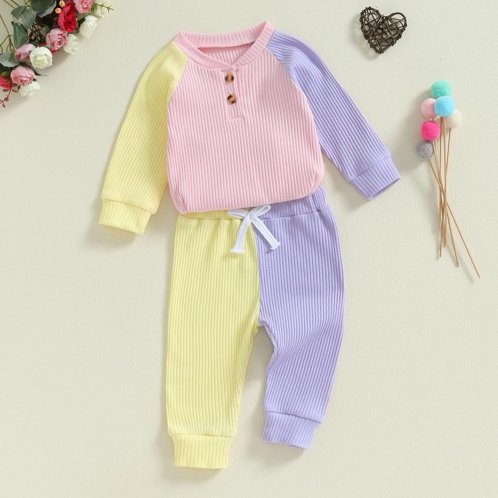 Thorn Tree Baby Girl Clothes - Soft Ribbed Knit Long Sleeve Romper with Pants Set | Stretchy Newborn Infant Outfits for Fall & Winter | Perfect for Family Photos, Daily Wear & Special Occasions