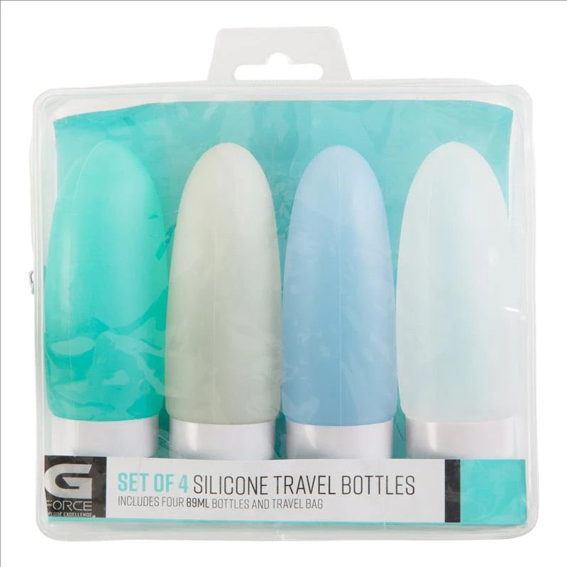 4 Pack 89ml Silicone Travel Bottles with Zipper & Neon Bag Hook - Perfect for Toiletries, Cosmetics, and Liquids on Airplane Trips