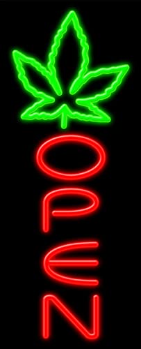 Pot Leaf Open Glass Neon Sign #11589 – Handcrafted in USA | Perfect for Home Bar, Man Cave & Cannabis-Themed Decor