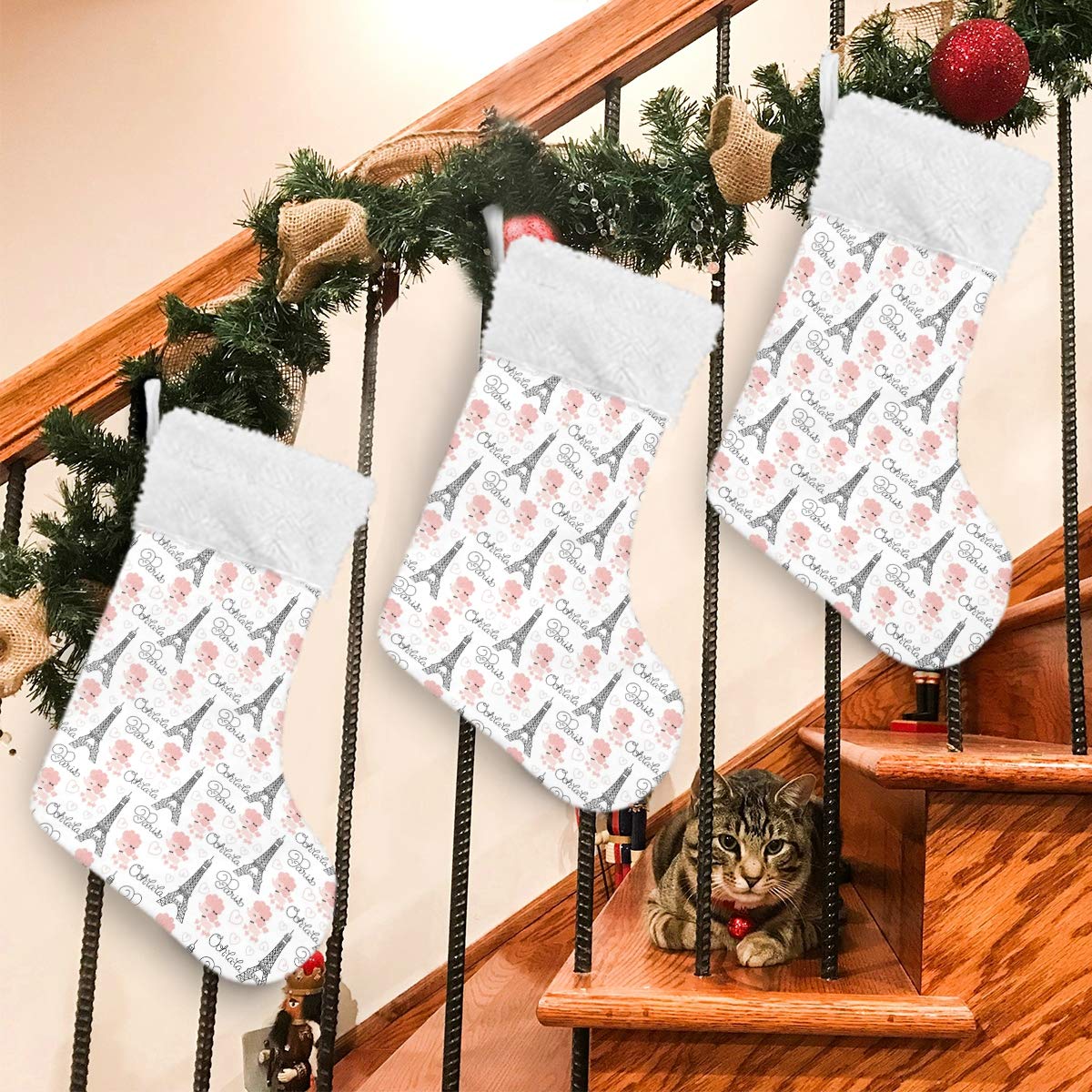 Blueangle Paris Eiffel Tower Christmas Stockings - 2 Pack Festive Holiday Decor for Home, Family Gifts | Perfect for Fireplace Mantel, Xmas Tree Decorations & Cozy Winter Celebrations