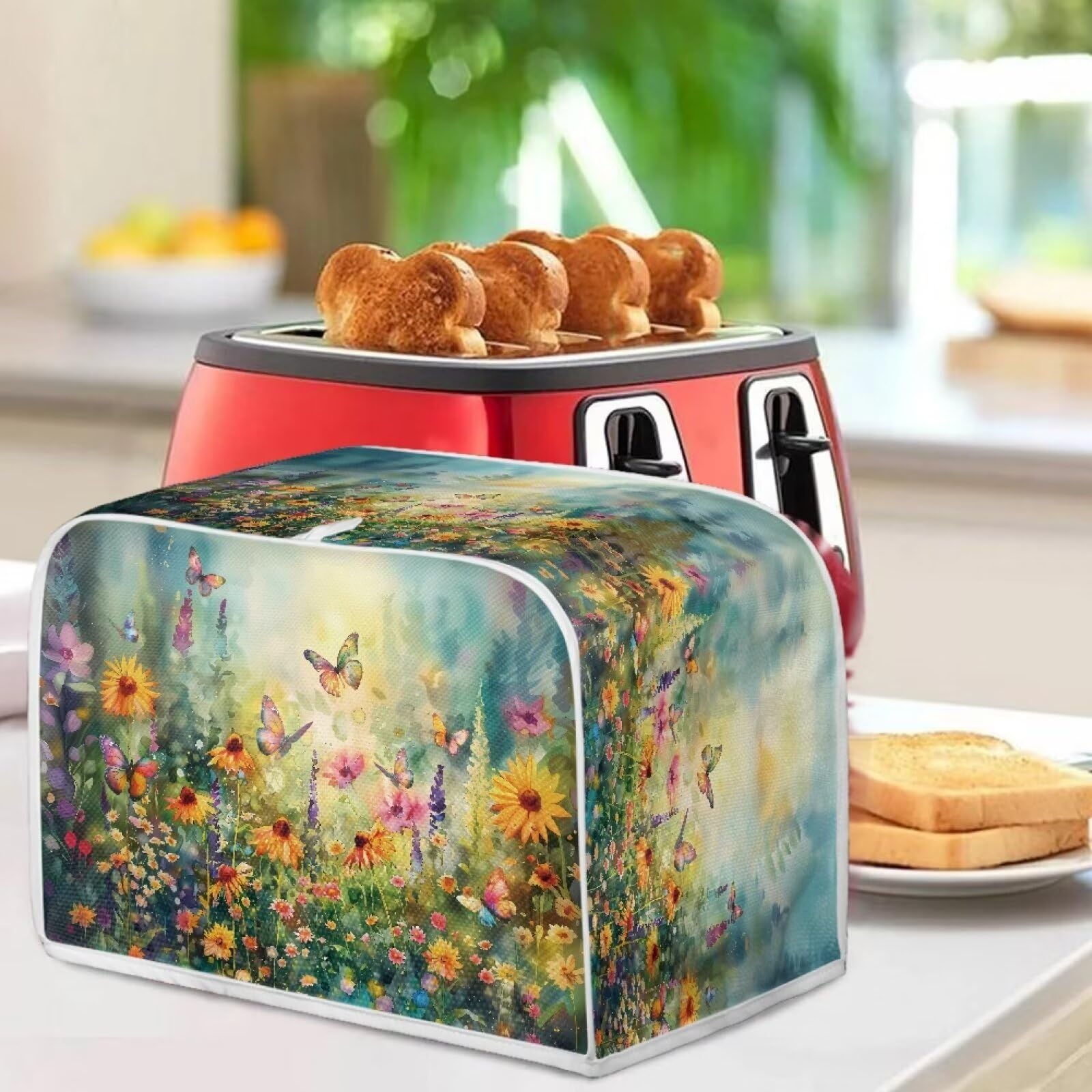 Vibrant Floral Print Quilted Toaster Cover - Stylish & Durable 2-Slice Toaster Oven Cover for Kitchen Small Appliances - Perfect for Bread Makers, Toasters & Countertop Protection