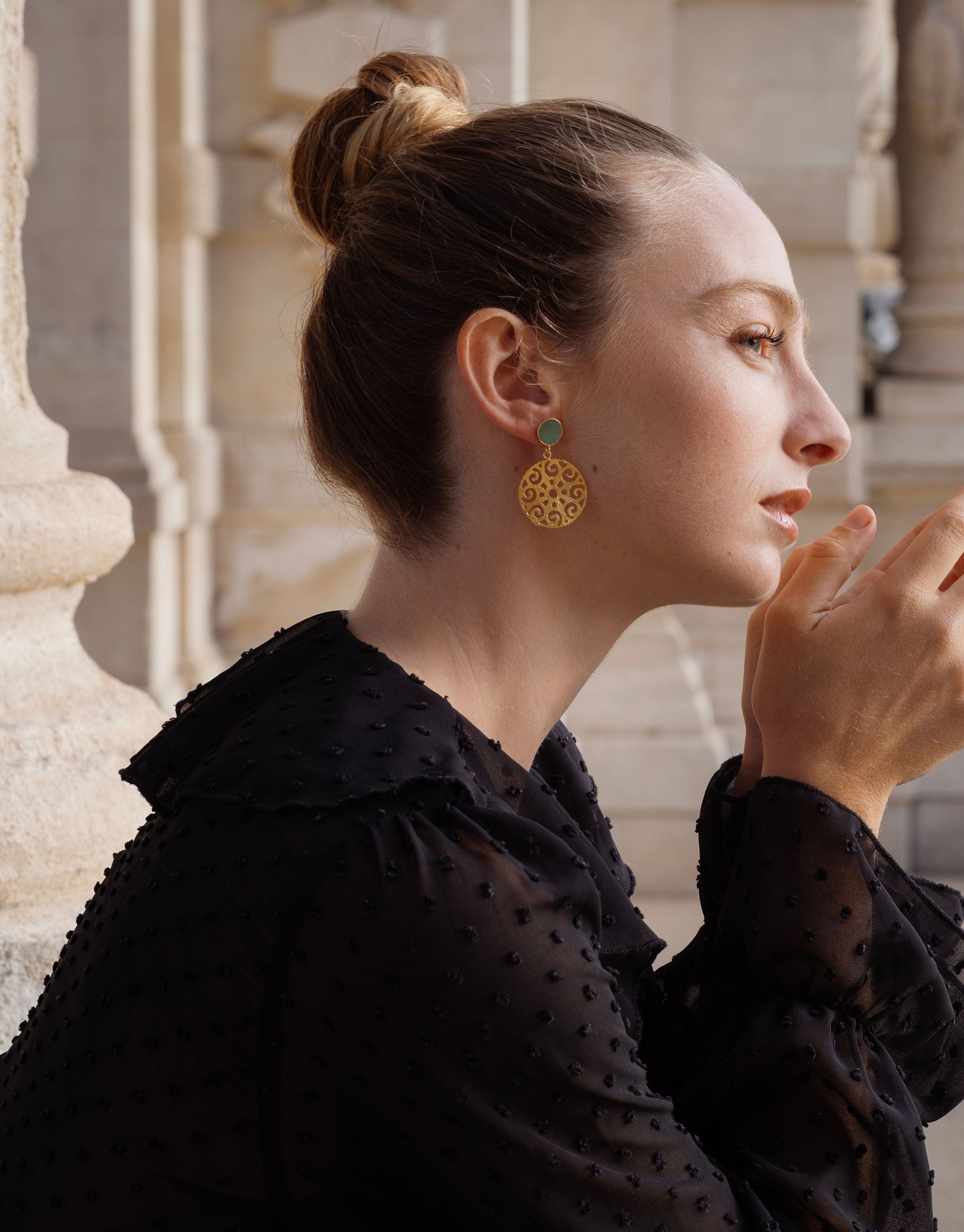 24ct Gold Plated Stud Earrings for Women - Dark Green Gemstone with Gold Finish | Elegant Jewelry Gift for Birthday, Anniversary & Special Occasions