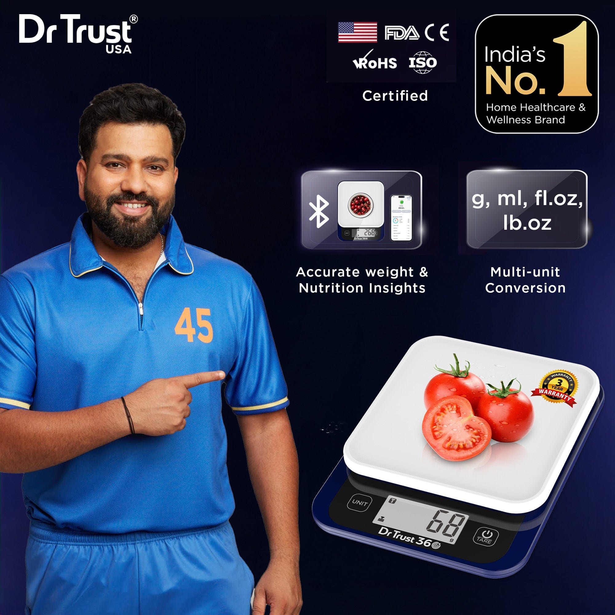 Dr Trust USA Digital Kitchen Scale 5kg - Precise Food Scale for Baking, Cooking & Portion Control with Tare Function - Perfect for Home, Shop & Healthy Diet Meal Prep