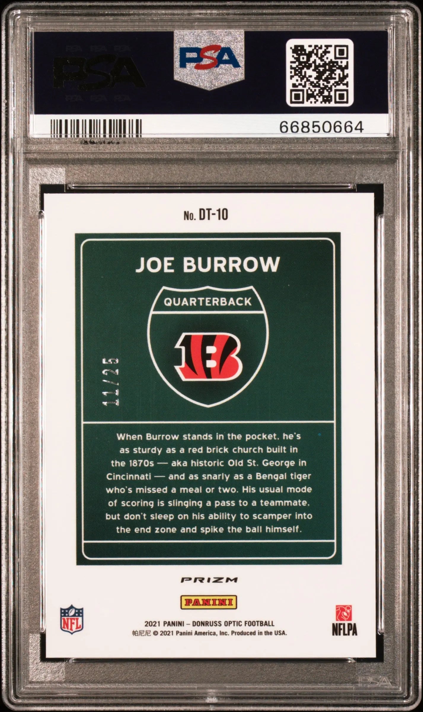 2021 Panini Donruss Optic Downtown Joe Burrow Black Pandora PSA 9 11/25 #DT 10 - Rare Football Trading Card for Collectors & Sports Fans - Perfect for Display, Investment & Memorabilia Collections