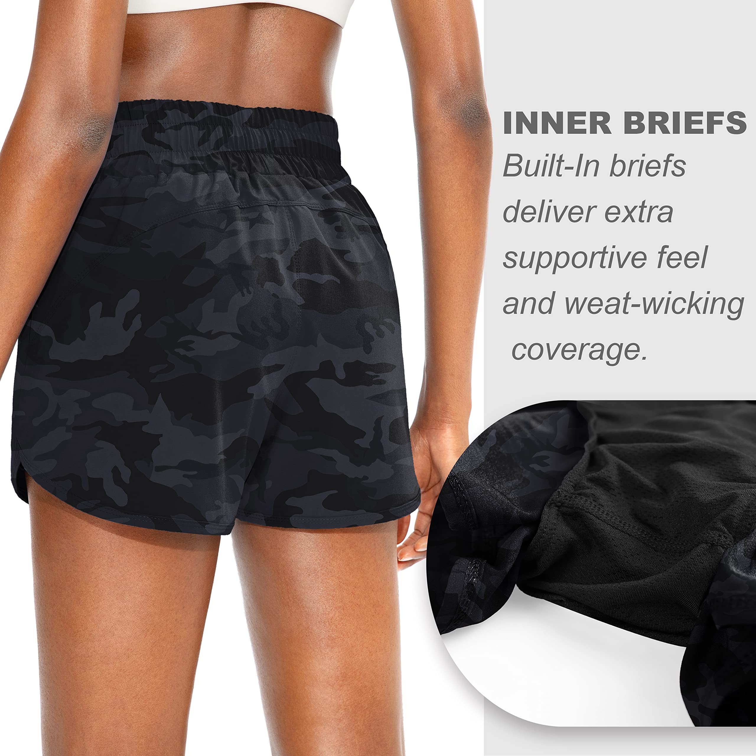 SANTINY High Waisted Running Shorts for Women with Zip Pockets - Athletic Workout Gym Shorts with Liner - Perfect for Jogging, Yoga & Fitness Training