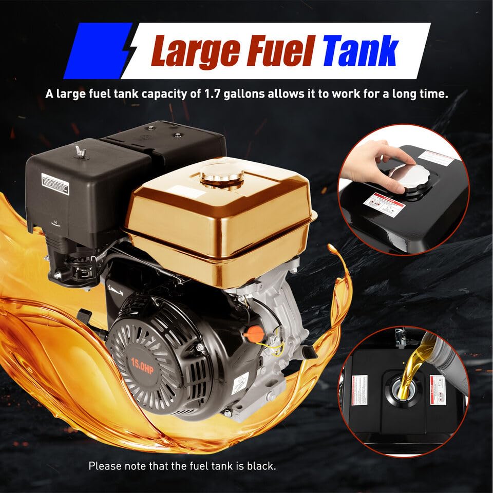 15HP 4-Stroke Gasoline Engine - Single Cylinder Air-Cooled Recoil Start Motor for Compressors, Lawn Mowers & Gardening Tools (Black) | Ideal for Landscaping, Agriculture & Power Equipment