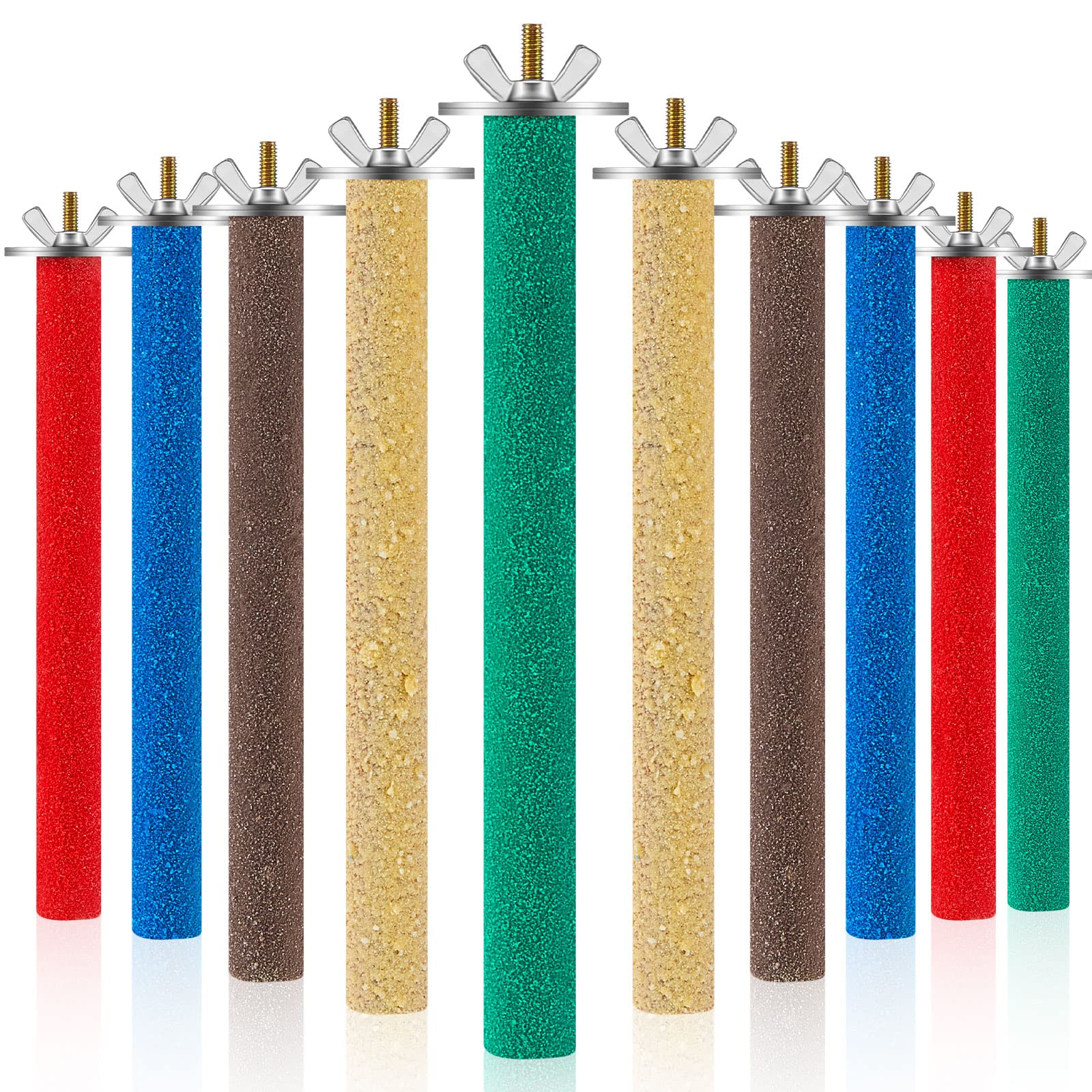 10 Pack Colorful Wooden Bird Perch Stands - Rough Surface Paw Grinding Sticks for Parrots, Cockatiels & Parakeets - Natural Wood Chew Toys & Cage Accessories for Happy Birds (Great for Climbing, Playing & Beak Maintenance)
