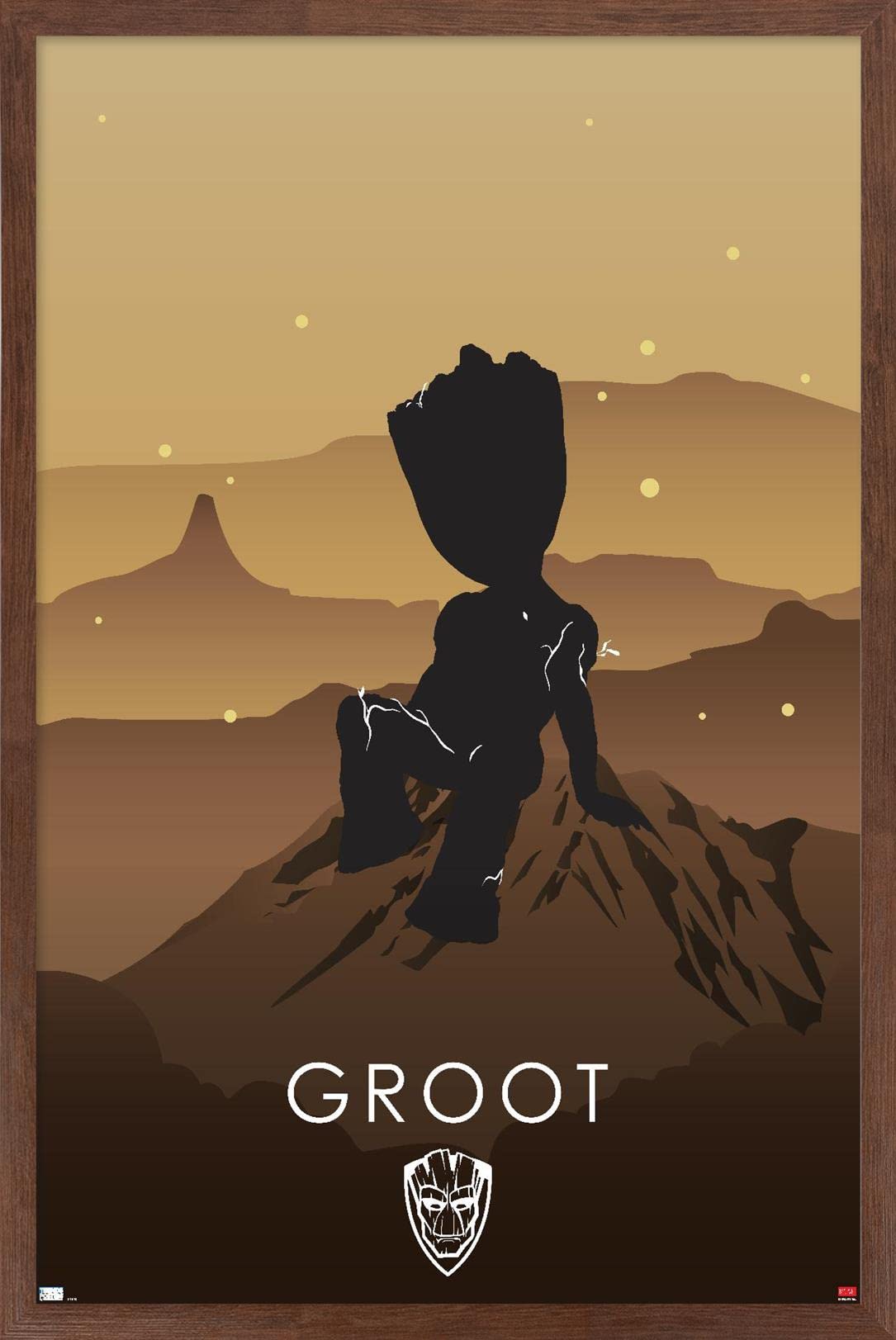 Trends International Marvel Heroic Silhouette - Groot Wall Poster 14.725x22.375 Inches, Mahogany Framed Version - Perfect for Bedroom, Living Room & Office Decor