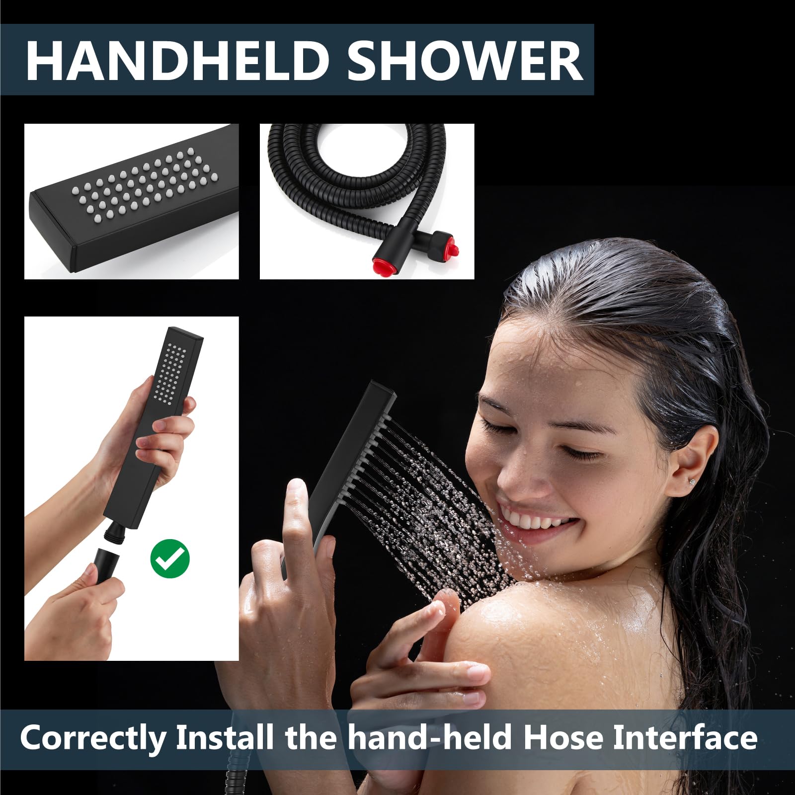 Aolemi Matte Black 8 Inch Wall Mount Shower Faucet Set - Rain Shower System with Handheld Spray, Rough-in Valve & Shower Trim Kit - Perfect for Modern Bathroom Renovation & Spa-Like Shower Experience