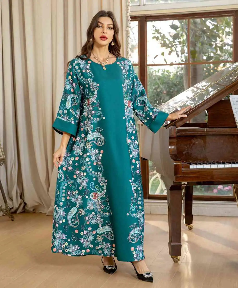 Elegant Hotfix Rhinestone Beaded Kaftan Dress for Women - Perfect for Eid Celebrations, Weddings & Special Occasions
