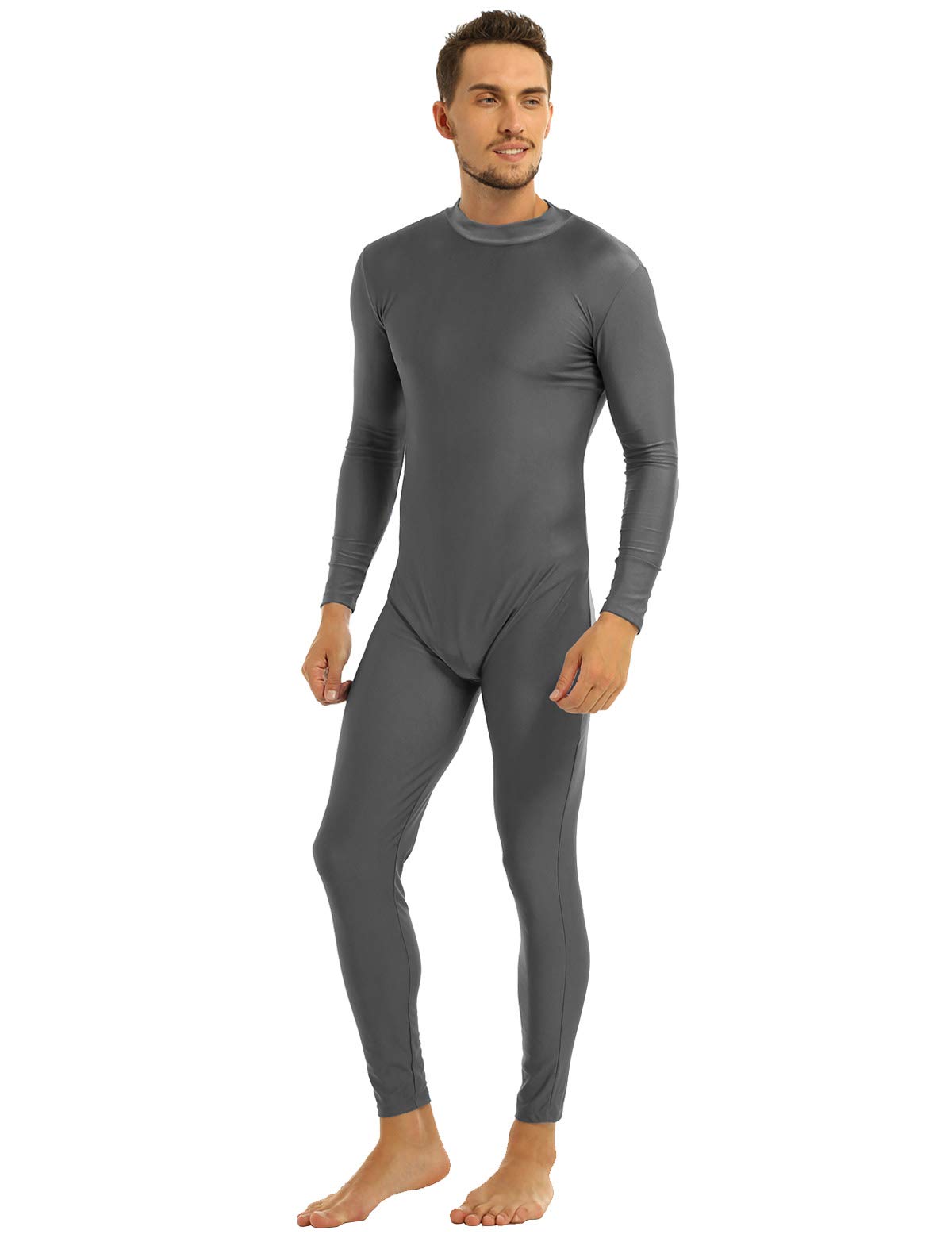 Moily Men's One Piece Turtleneck Long Sleeve Zipper Back Fitness Unitard Bodysuit - Dancewear, Gymnastics, Yoga & Workout Performance Wear for Men