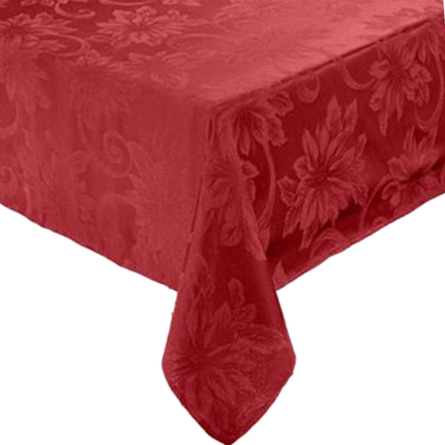 Rich Red Poinsettia Tablecloth - 90 Inch Round Fabric Table Cover for Christmas Dinner Party & Holiday Decorations