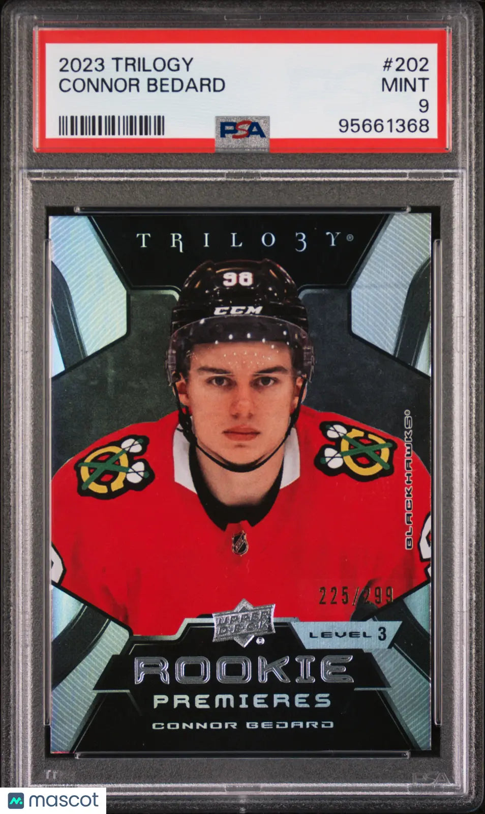 2023 Upper Deck Trilogy Connor Bedard RC Rookie Premieres Level 3 PSA 9 /299 - Hockey Trading Card for Collectors, Sports Memorabilia & Investment - Perfect for NHL Fans, Card Grading Enthusiasts & Sports Investors