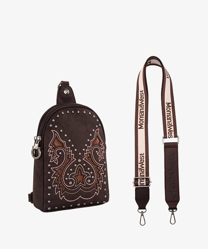 Montana West Embroidered Cutout Boot Scroll Sling Bag - Stylish Crossbody Purse for Women, Perfect for Casual Outings, Travel & Everyday Use