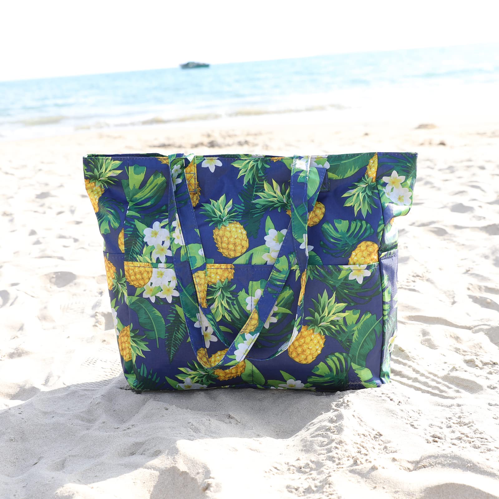 Waterproof Large Canvas Straw Beach Tote Bag for Women - Travel Pool Shoulder Handbag - Perfect for Beach Vacations, Swimming, and Summer Outings