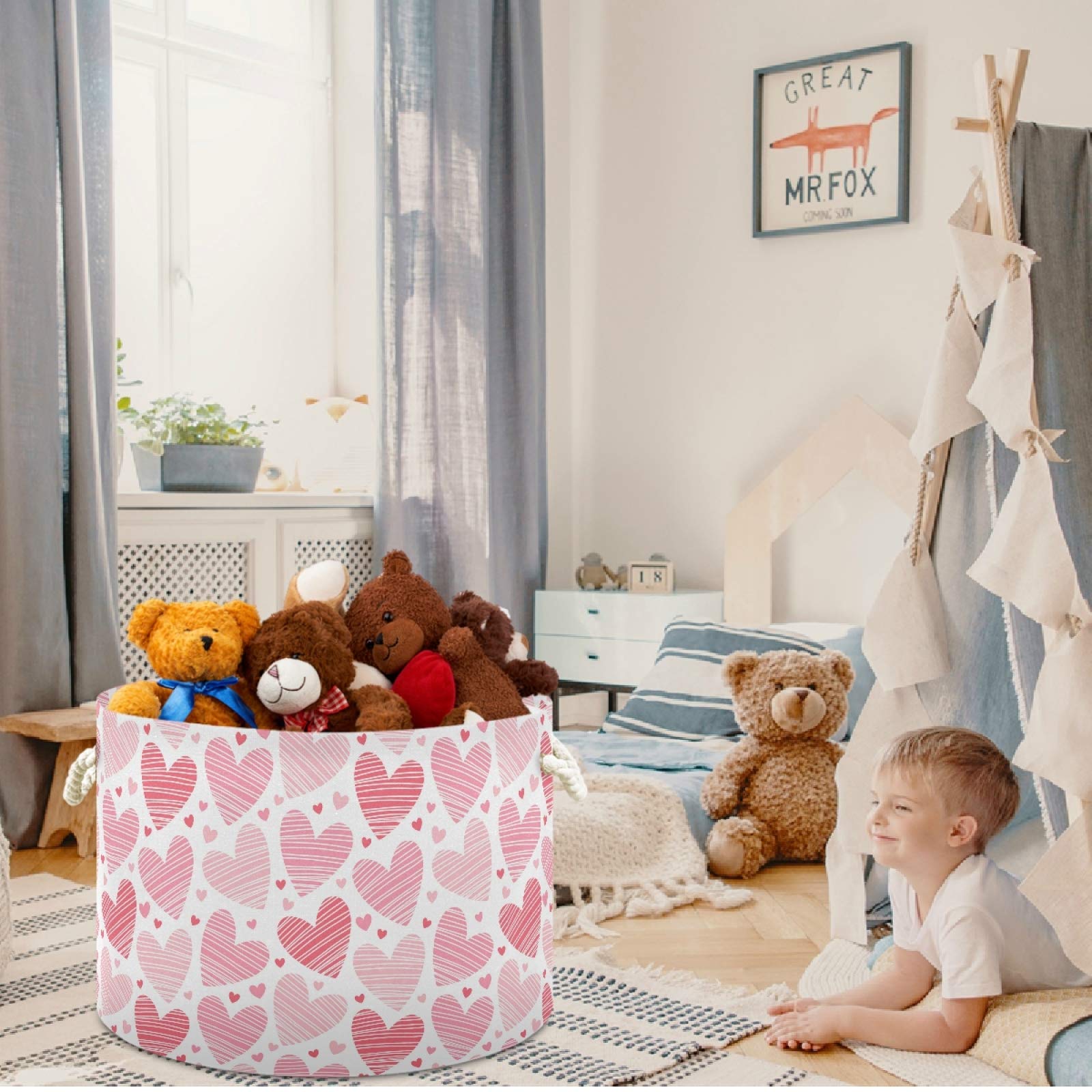 Visesunny Heart-Shaped Collapsible Fabric Storage Basket - Laundry Hamper, Toy Organizer, Clothes Bin for Bathroom, Bedroom, Nursery, Closet & Office - Perfect for Valentine's Day Gifts & Home Organization