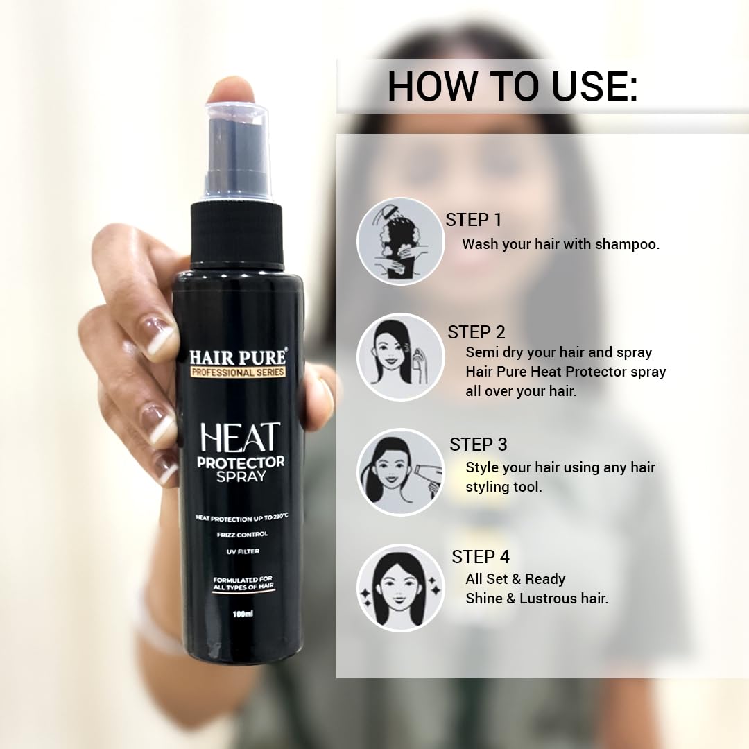 Hair Heat Protectant Spray - Thermal Protection Up to 230°C for Women & Men | Anti-Frizz & Damage Control Styling Spray | Reduces Breakage | Paraben-Free (100ml) | Perfect for Blow Drying, Straightening & Curling