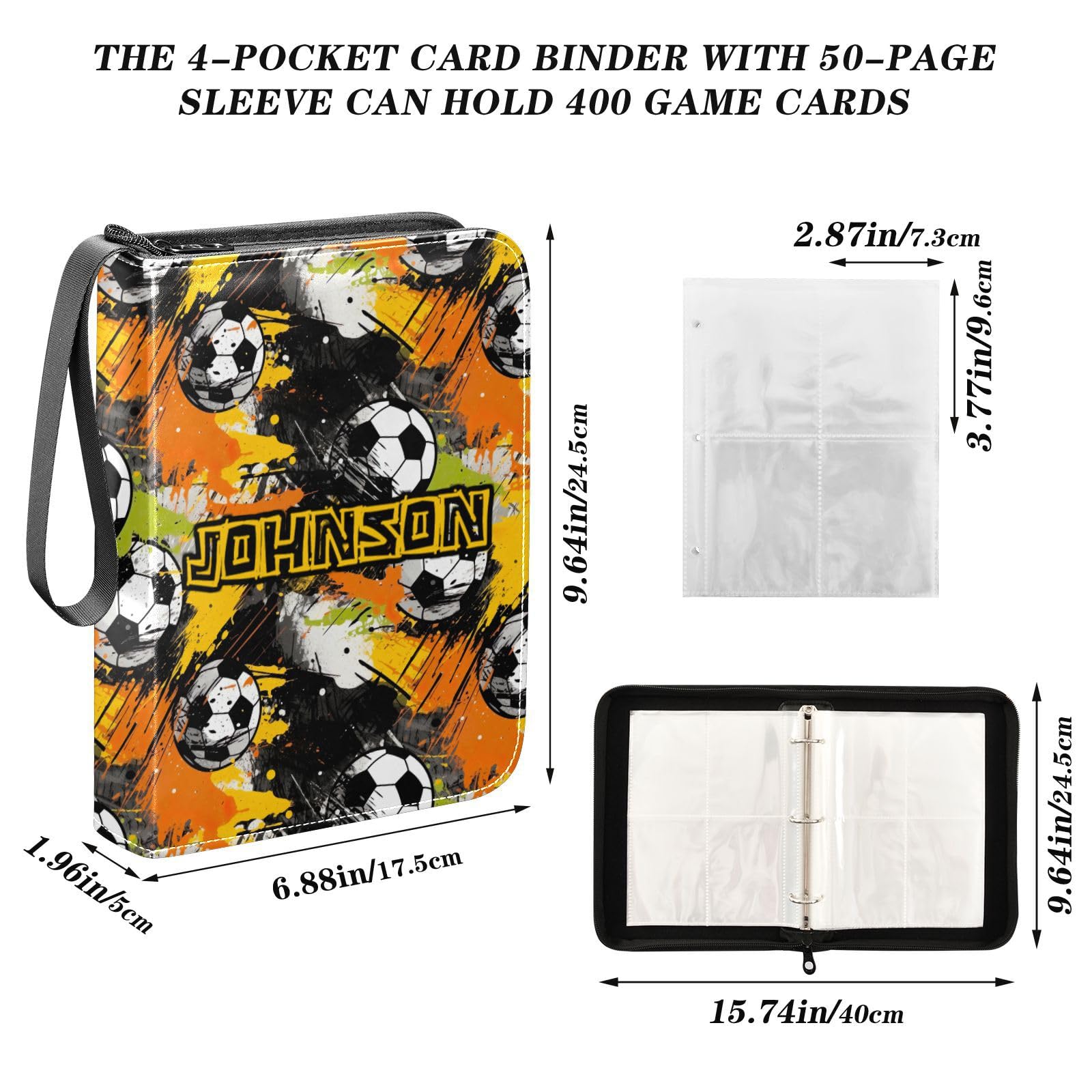 Custom Orange Soccer Football Trading Card Binder - Holds 400 Sports Cards | Personalized Baseball & Soccer Card Album Organizer | Perfect for Collectors & Card Storage