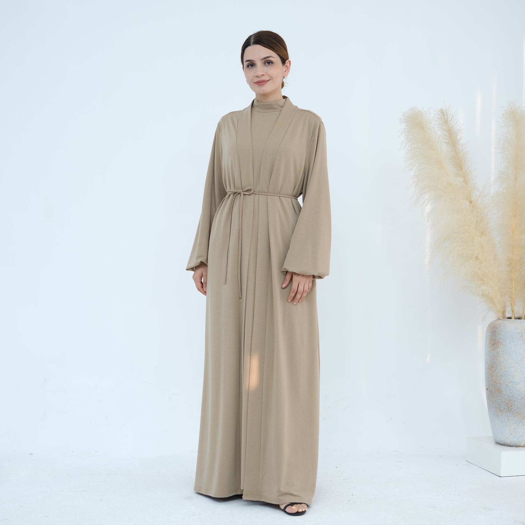 Jojo 3-Piece Modal Abaya Set in Beige - Premium Comfort Prayer Dress for Women - Perfect for Ramadan, Eid & Islamic Occasions