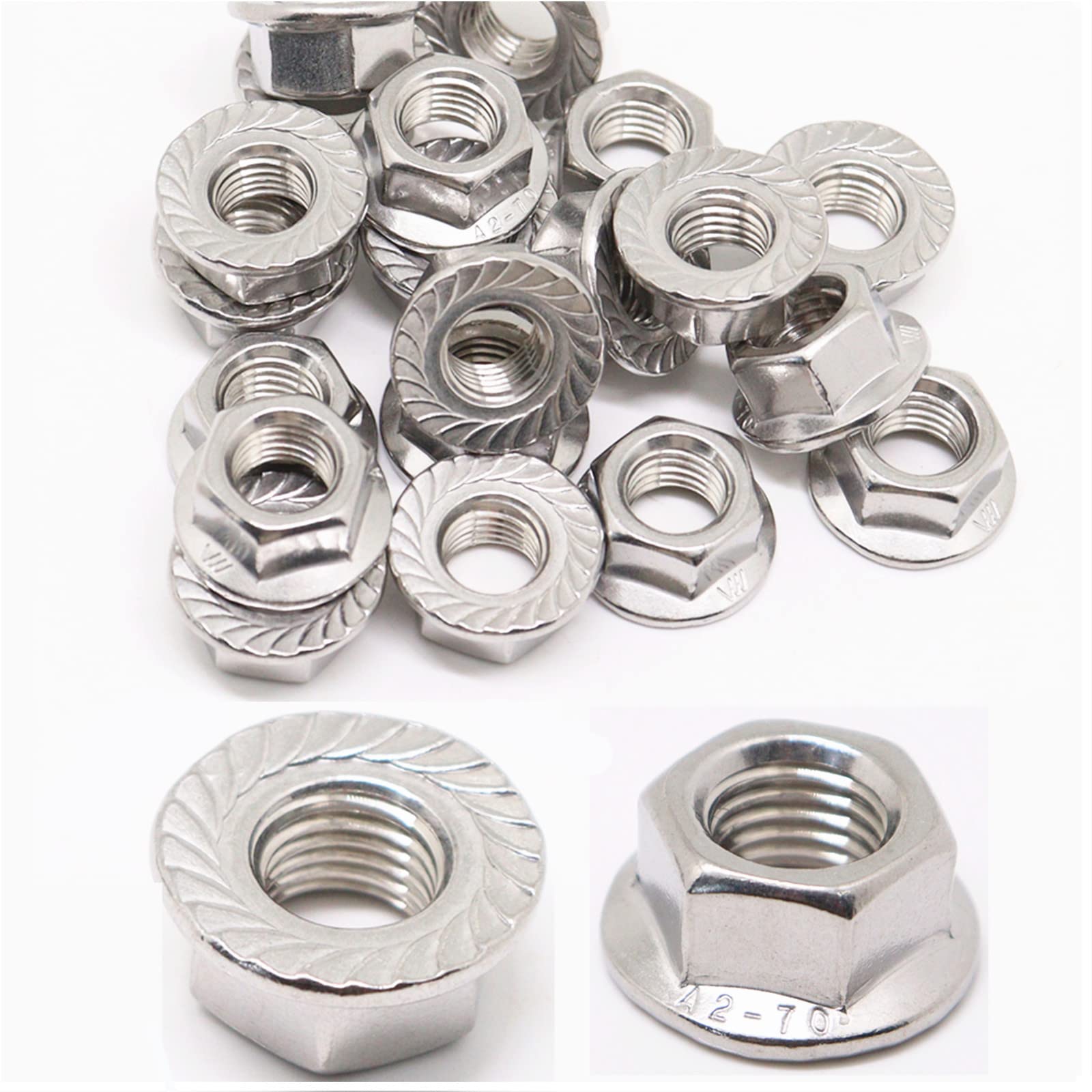 30PCS M10 x 1.25mm 304 Stainless Steel Serrated Flange Hex Nuts - Metric Thread Hardware with Bright Finish - Perfect for Automotive, Machinery & DIY Projects