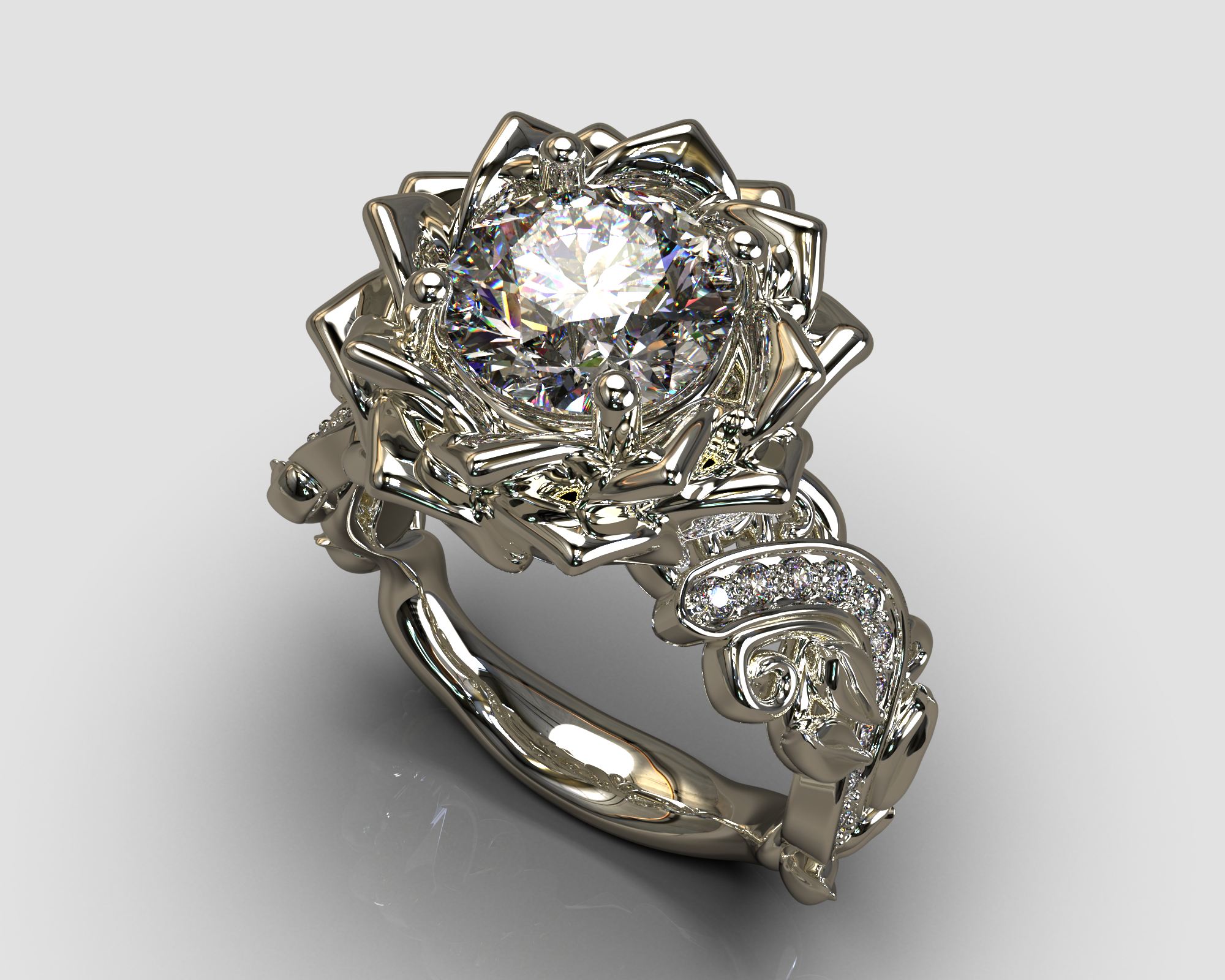 Exquisite Diamond Lotus Flower Engagement Ring for Women - Elegant Wedding, Proposal & Anniversary Jewelry Gift