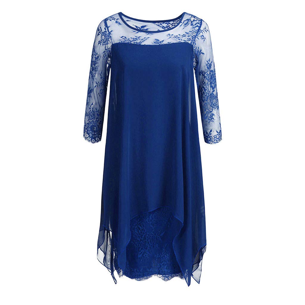 Elegant Lace Overlay Quarter Chiffon Sleeve Oversized Women's Dress S-5XL | Spring Long Dresses for Women | Perfect for Weddings, Parties & Special Occasions