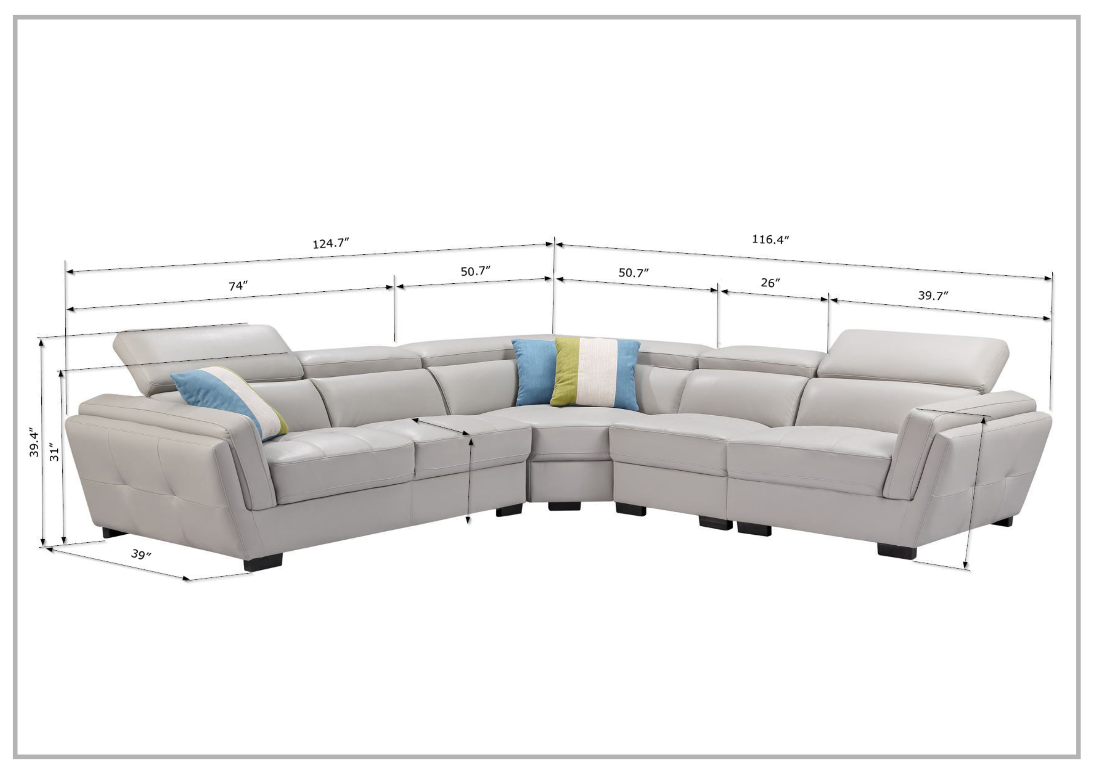 Gio Italia Adley L-Shaped Leather Sectional Sofa with Adjustable Headrests - Modern Living Room Furniture for Home Theater & Family Gatherings