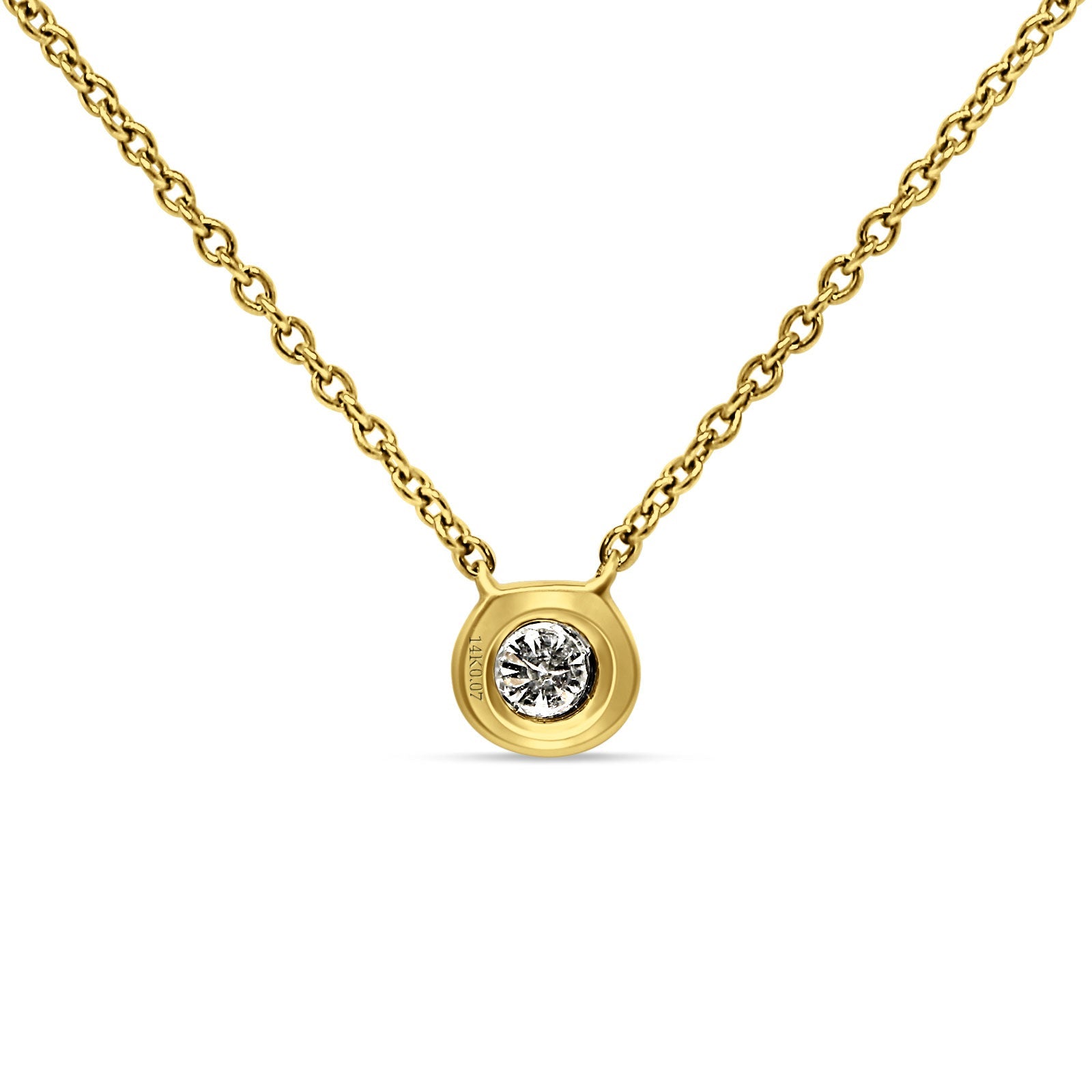14K Gold 0.07ct Solitaire Bezel Set Diamond Pendant Necklace - 18 Inch Chain for Women, Elegant Minimalist Jewelry Gift for Anniversary, Valentine's Day & Special Occasions