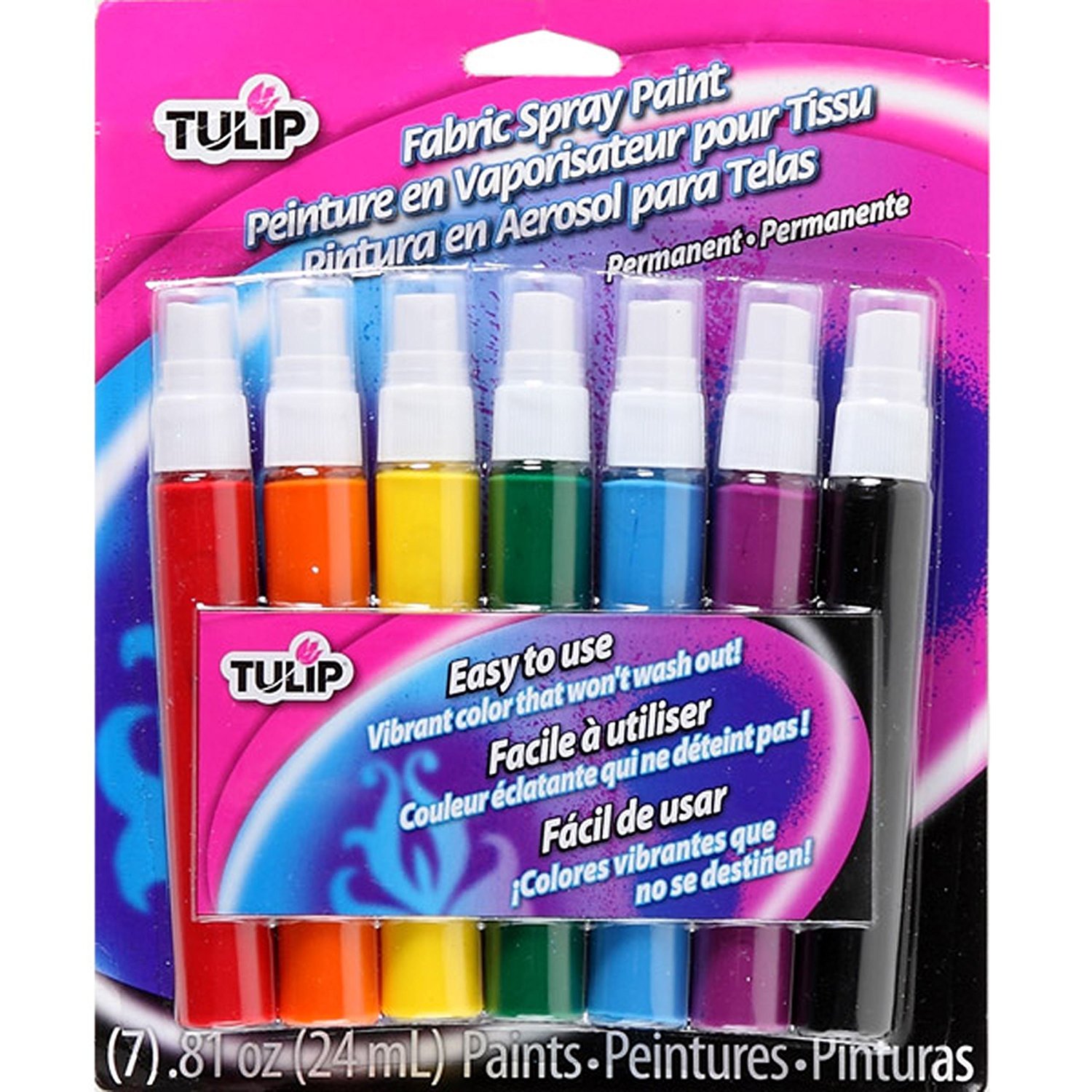 TULIP Fabric Spray Paint Set - 7 Pack Rainbow Colors for DIY Clothing, Shoes & Home Decor | Washable & Vibrant Fabric Dye for Arts & Crafts Projects