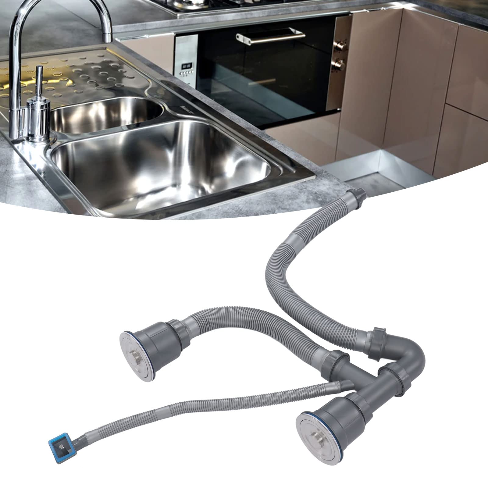 Kitchen Sink Double Hose Drain with Multiple Deodorizers, Fast Drainage Expandable Design, PP PVC Stainless Steel Materials for Kitchen Sinks - Ideal for Home and Commercial Use