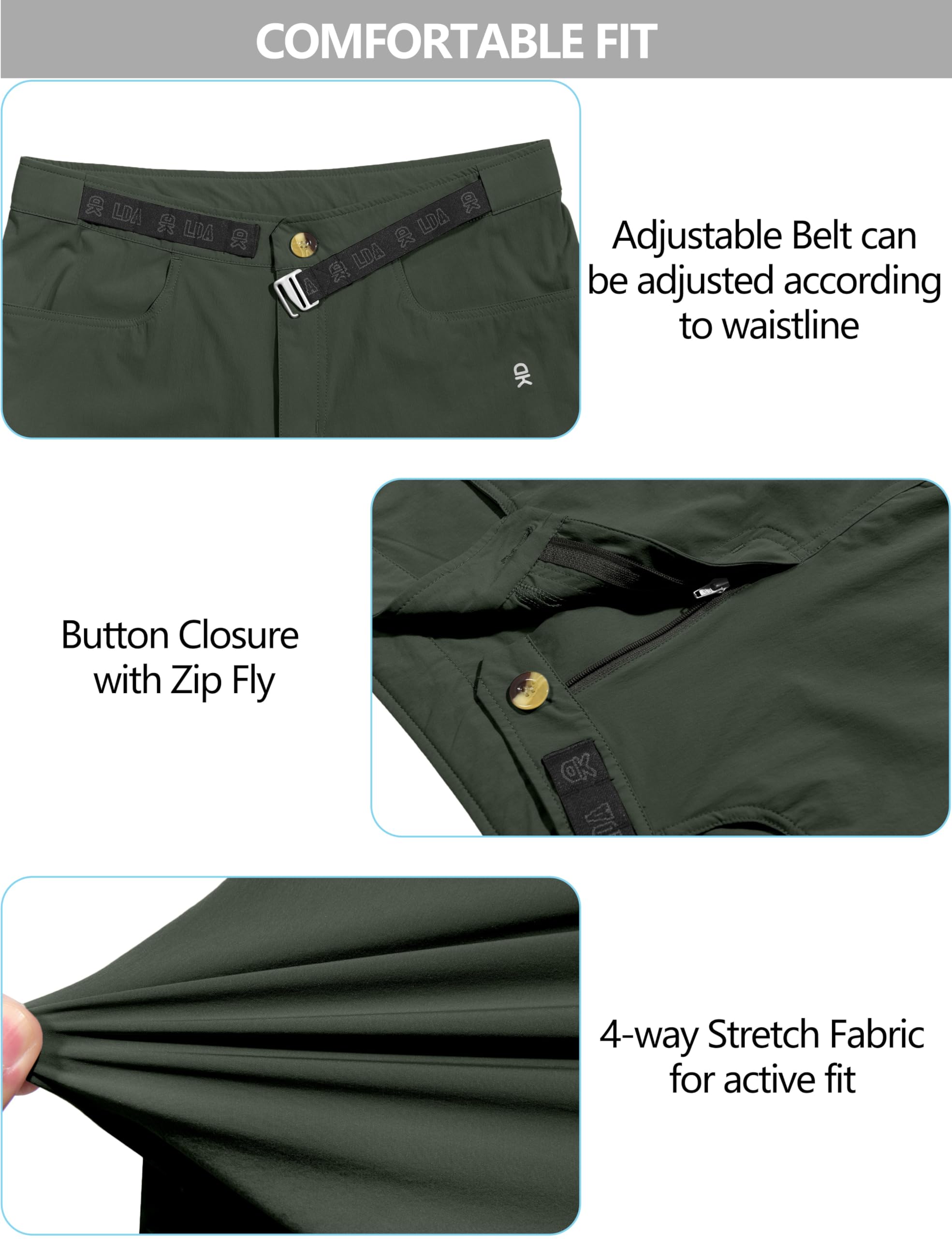 Little Donkey Andy Men's Hiking Cargo Shorts with Belt - Lightweight Quick-Dry Bermuda Shorts for Outdoor Adventures, Camping & Travel