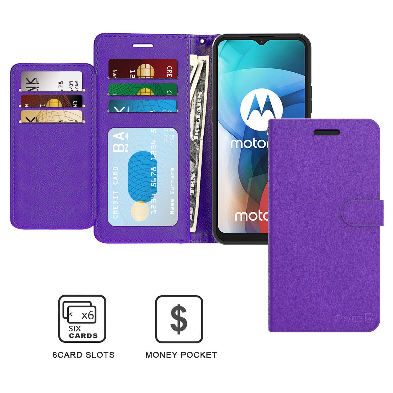 RFID Blocking PU Leather Wallet Case for Motorola Moto E7 - Flip Folio Stand Cover with Card Slots & Cash Pocket (Purple) | Perfect for Daily Commute, Travel & Contactless Payment Protection