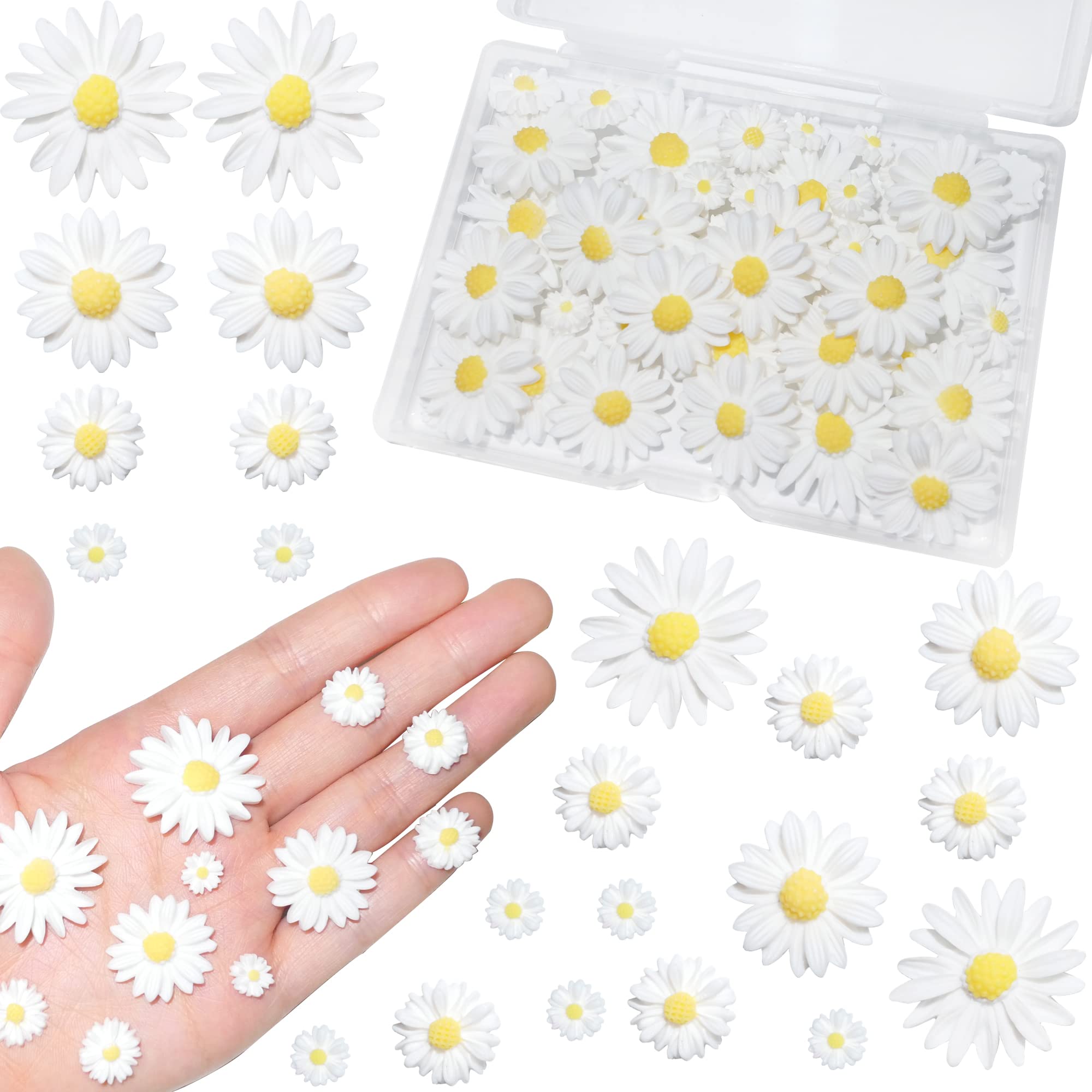 50 Pcs Small White Resin Daisy Flowers for DIY Crafts, Scrapbooking, Party Decorations - Flatback No Hole Design - Perfect for Home Decor, Wedding Centerpieces, Gift Wrapping & Card Making