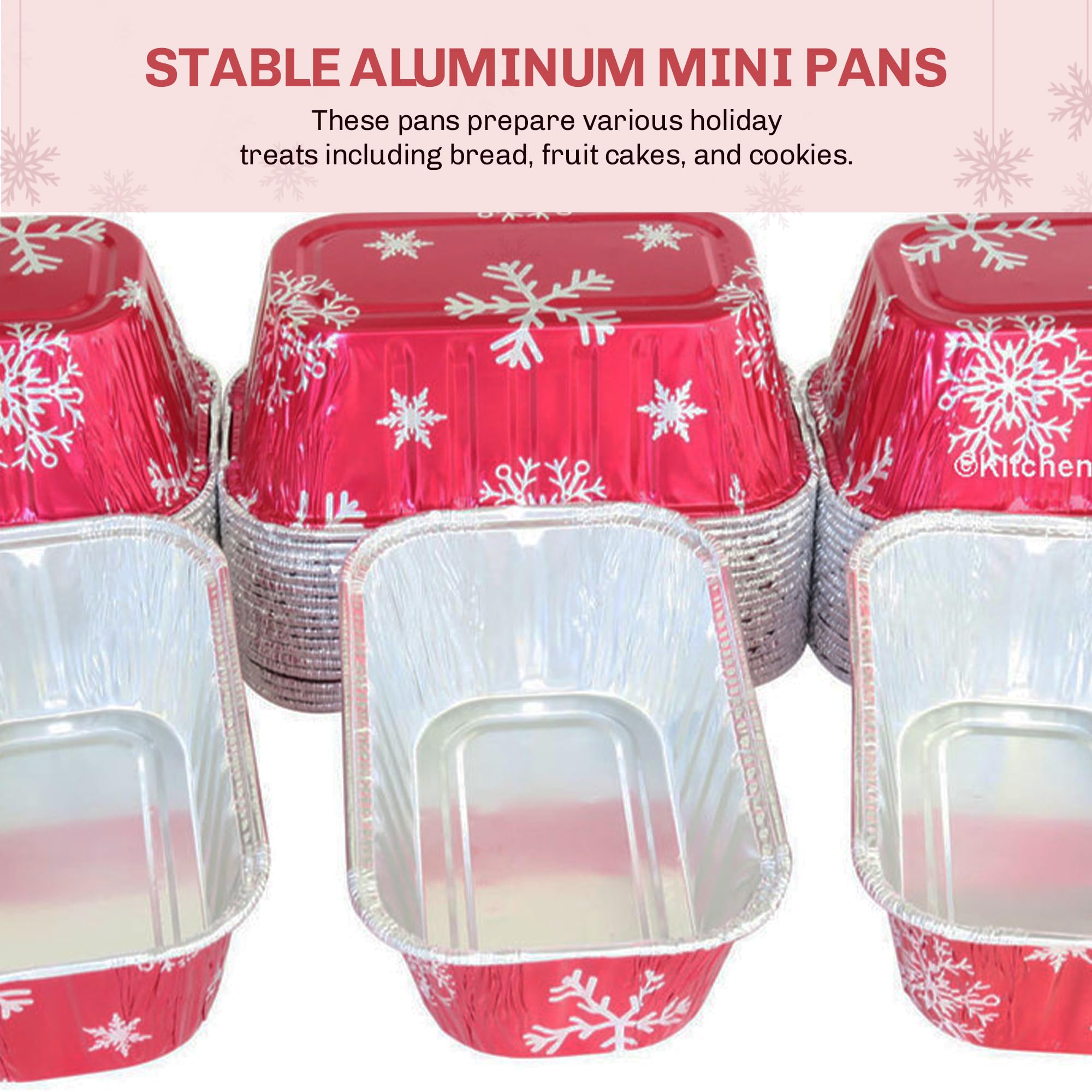 KitchenDance 1 Lb Disposable Aluminum Mini Loaf Pans with Clear Snap-on Lids - 15 oz Baking Pans for Holiday Cooking, Party Desserts & Meal Prep (Red & Silver, 50 Count)