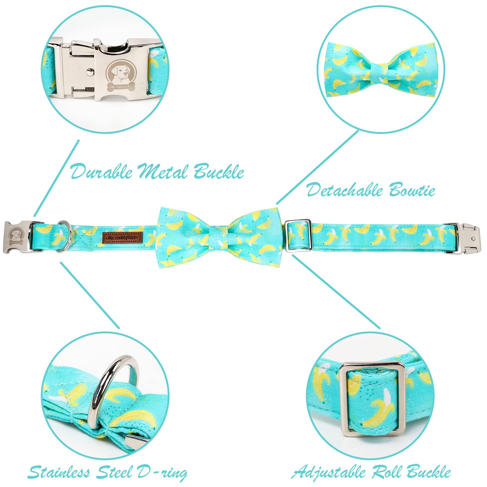 Premium Dog Collar with Bow Tie - Soft Cotton Adjustable Pet Collar for Small Medium Large Dogs - Perfect for Weddings, Parties & Special Occasions - Cute Puppy Accessories for Boy & Girl Dogs