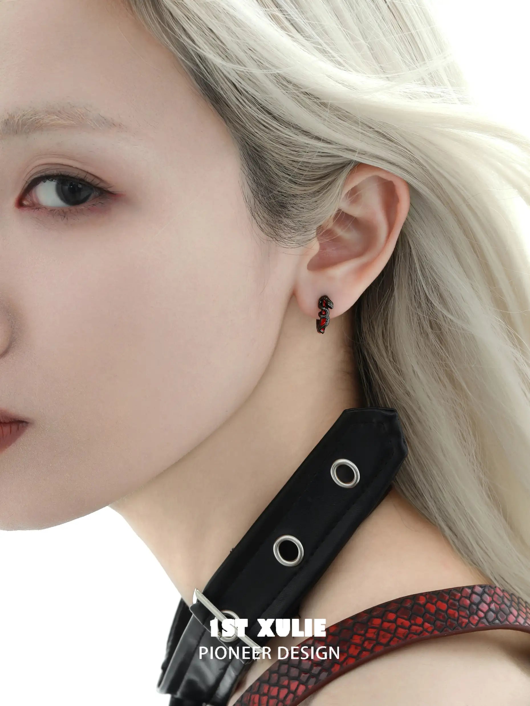 Forbidden Love S925 Sterling Silver Snake Red Crystal Stud Earrings for Women - Elegant Gothic Jewelry for Parties, Halloween & Unique Gifts