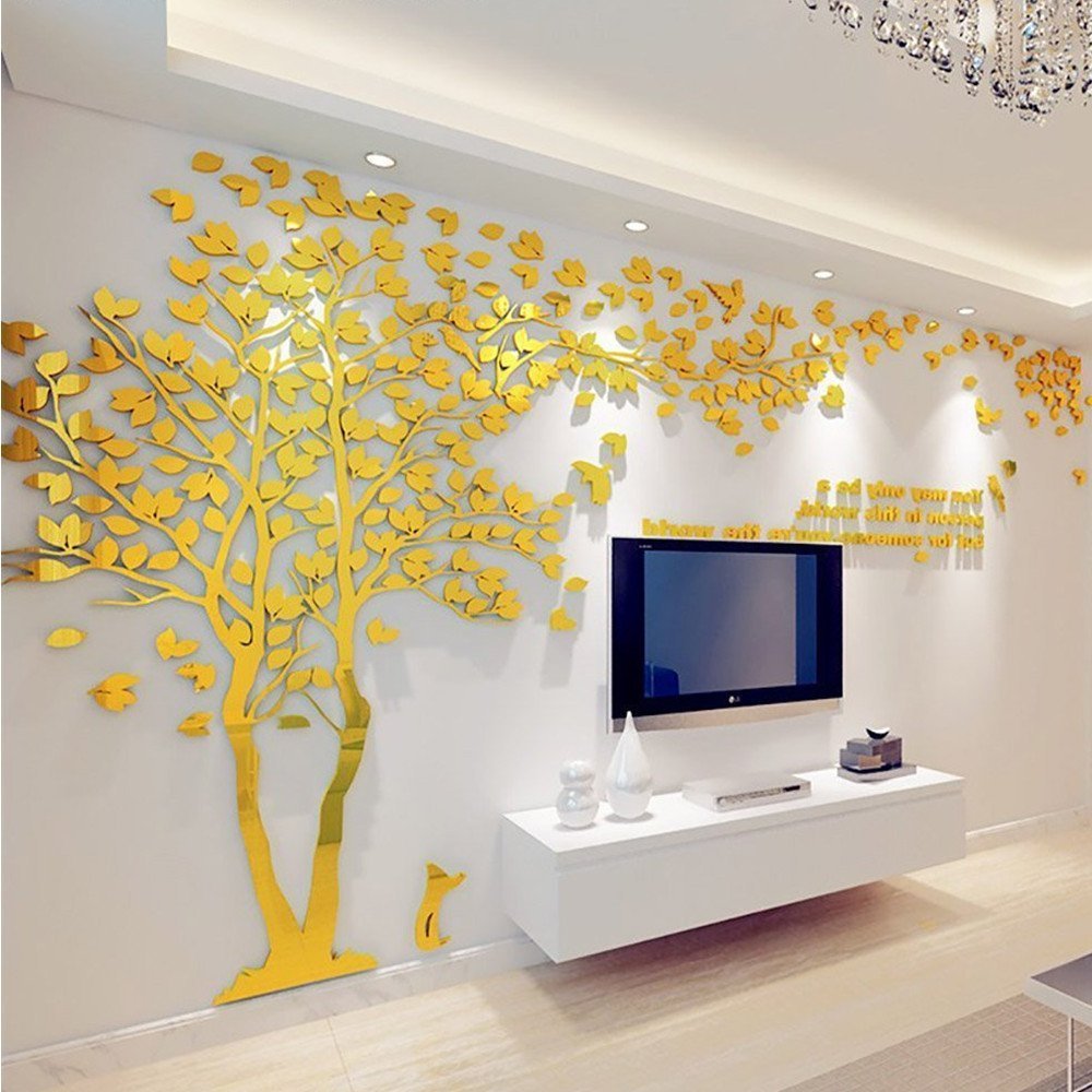 3D Couple Tree DIY Wall Stickers - Crystal Acrylic Wall Decal for Living Room & Bedroom - TV Background Home Decor Art (Gold-Left, XXL) - Perfect for Wedding Gifts, Anniversary Decor & Romantic Home Decoration