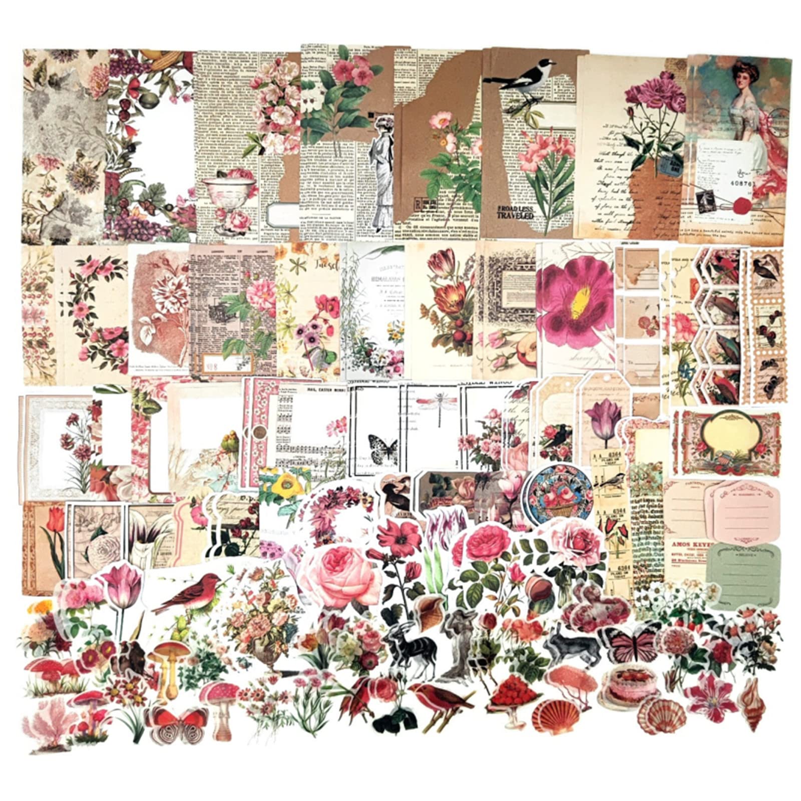 200PCS Vintage Scrapbooking Supplies Kit - Decorative Stickers, Washi Tapes & Ephemera for Bullet Journals, Junk Journals, Planners - Aesthetic Cottagecore Room Decor & Wall Art Collage - Perfect for DIY Scrapbooking, Memory Keeping and Creative Gift Making