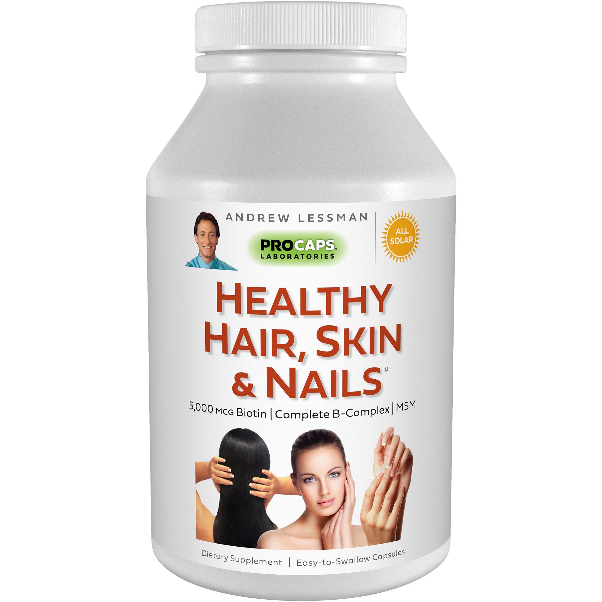 Andrew Lessman Healthy Hair, Skin & Nails Supplement - 60 Capsules with 5000mcg Biotin, MSM & B-Complex for Strong Nails & Glowing Skin - Vegan, Non-GMO, Easy to Swallow - Perfect for Daily Beauty Routine & Post-Hair Treatment Care