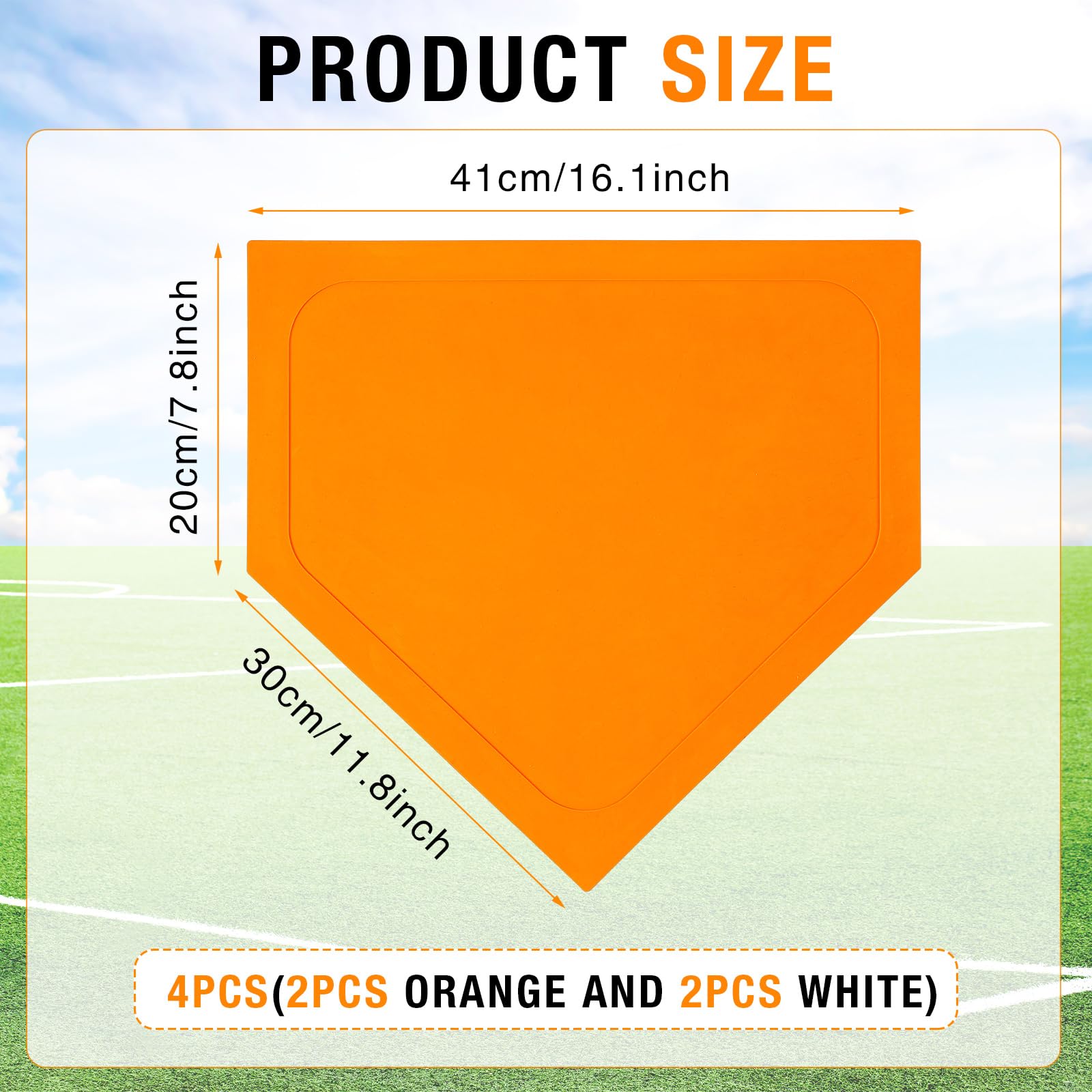 16 Inch Rubber Baseball Home Plate - Durable Softball & Kickball Base Mat for Pitching, Hitting Practice & Training - Perfect for Kids & Youth Baseball Games (Orange & White) - Ideal for Backyard, Field & Indoor Practice Sessions