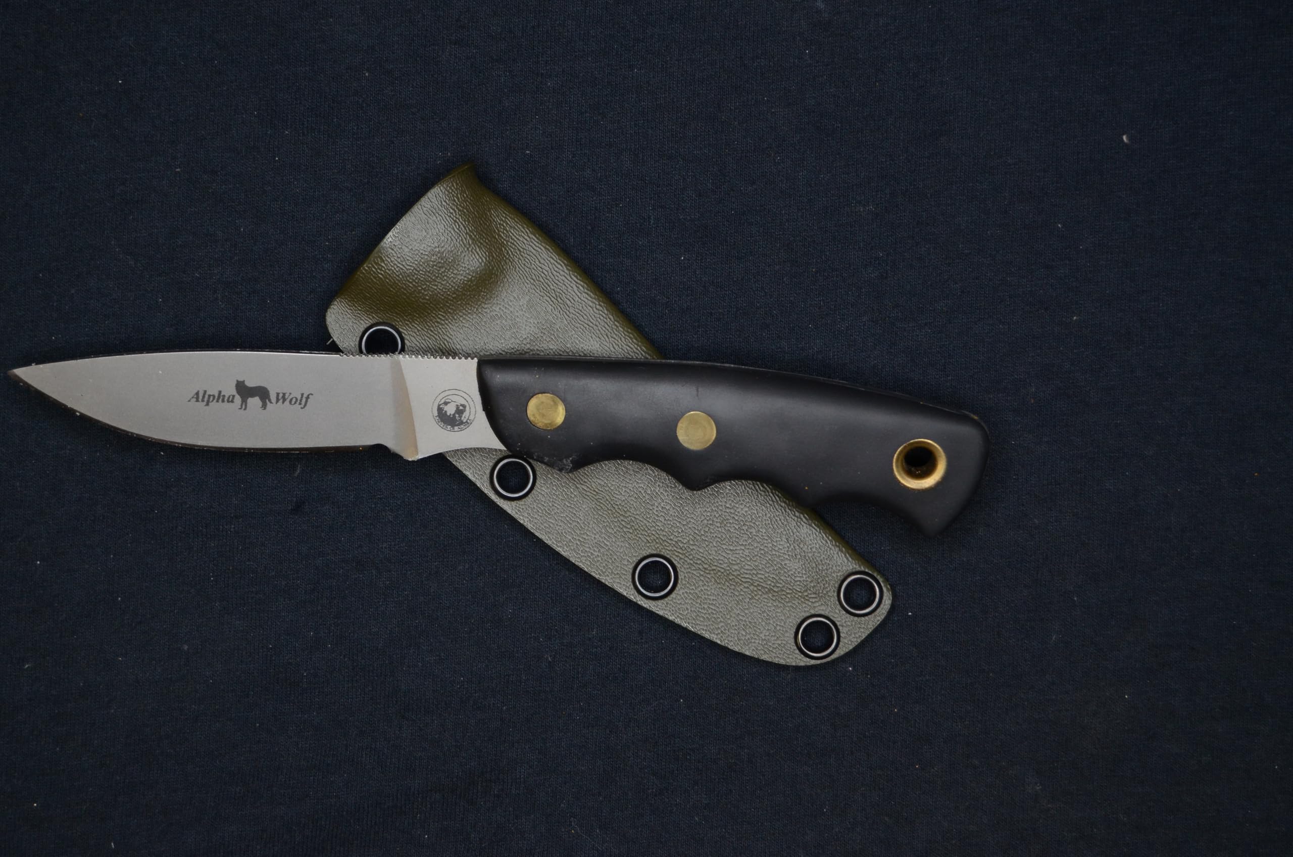 KNIVES OF ALASKA ALPHA WOLF OD GREEN FOLDING KNIFE WITH CUSTOM KYDEX SHEATH BY RED HILL SHEATHS - Perfect for Hunting, Camping & Outdoor Survival