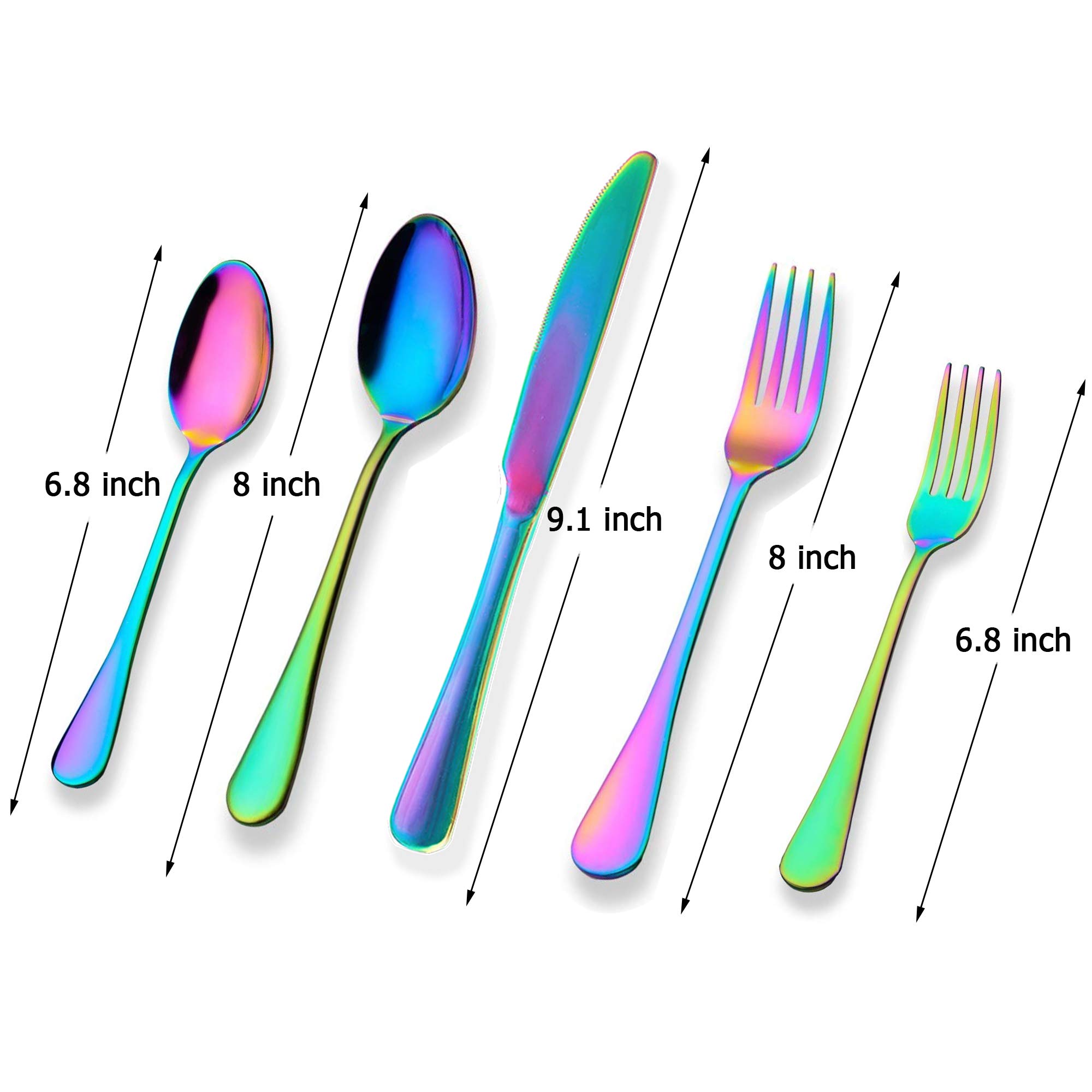 Rainbow 40-Piece Stainless Steel Silverware Set - Mirror Polished Flatware Set with 5-Compartment Non-Slip Drawer Organizer - Dishwasher Safe Cutlery for 8 Place Settings (Knives, Forks, Spoons) - Perfect for Dinner Parties, Restaurants, and Everyday Dining