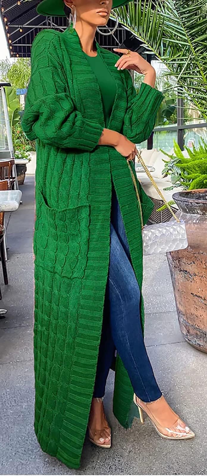JEKYUARA Women's Chunky Knit Maxi Cardigan Sweater - Long Open Front Coat with Pockets | Cozy Winter Layering for Office, Travel & Casual Outfits
