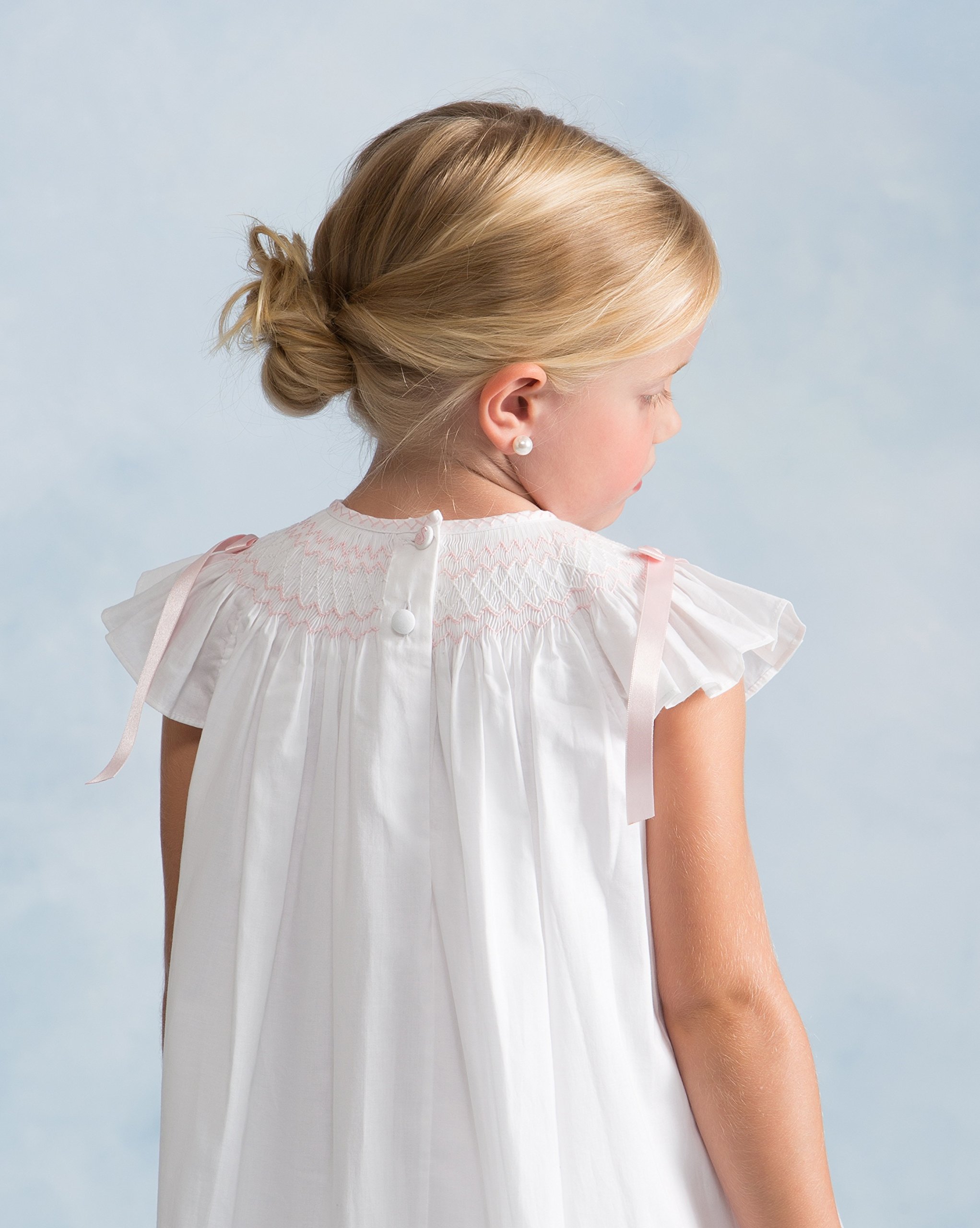 Easter Smocked Dress for Toddler Girls - Floral Lace White & Pink Flower Girl Dress - Perfect for Easter Sunday, Spring Parties & Special Occasions