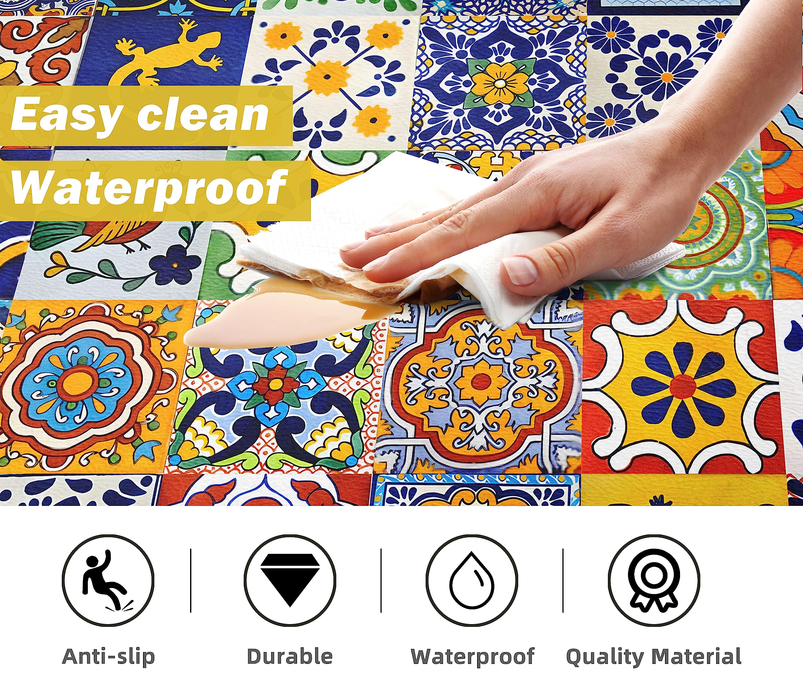 **Weesire 2-Piece Boho Kitchen Rugs Set – Memory Foam Anti-Fatigue Non-Slip PVC Runner Mats, Water & Oil Proof Floor Carpet for Kitchen, Laundry, Sink (17.3x28 + 17.3x47 Inch) – Perfect for Farmhouse, Apartment & High-Traffic Areas**