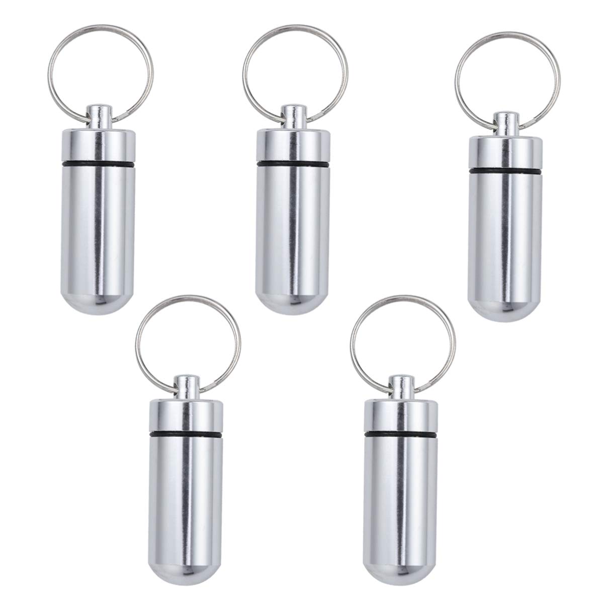Milisten 5PCS Aluminum Alloy Mini Pill Box Keychain - Portable Medicine Bottle Key Ring Holder for Keys (Silver) | Perfect for Travel, Gym & Emergency Medication Storage