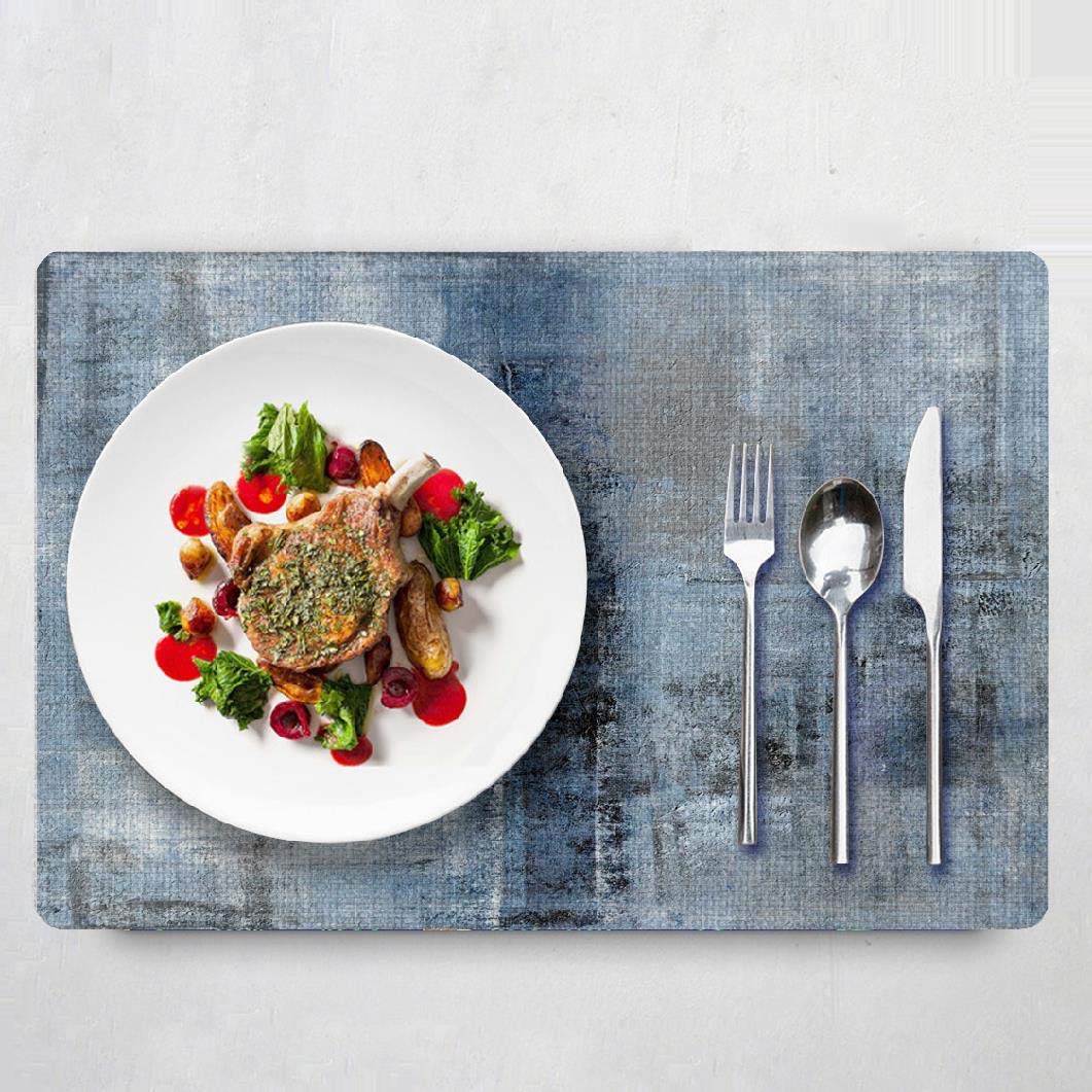 Blue and Grey Abstract Art Linen Placemats Set of 2 - Heat Resistant 18x12 Inch Dining Table Mats for Kids & Adults - Perfect for Family Meals, Dinner Parties & Home Decor
