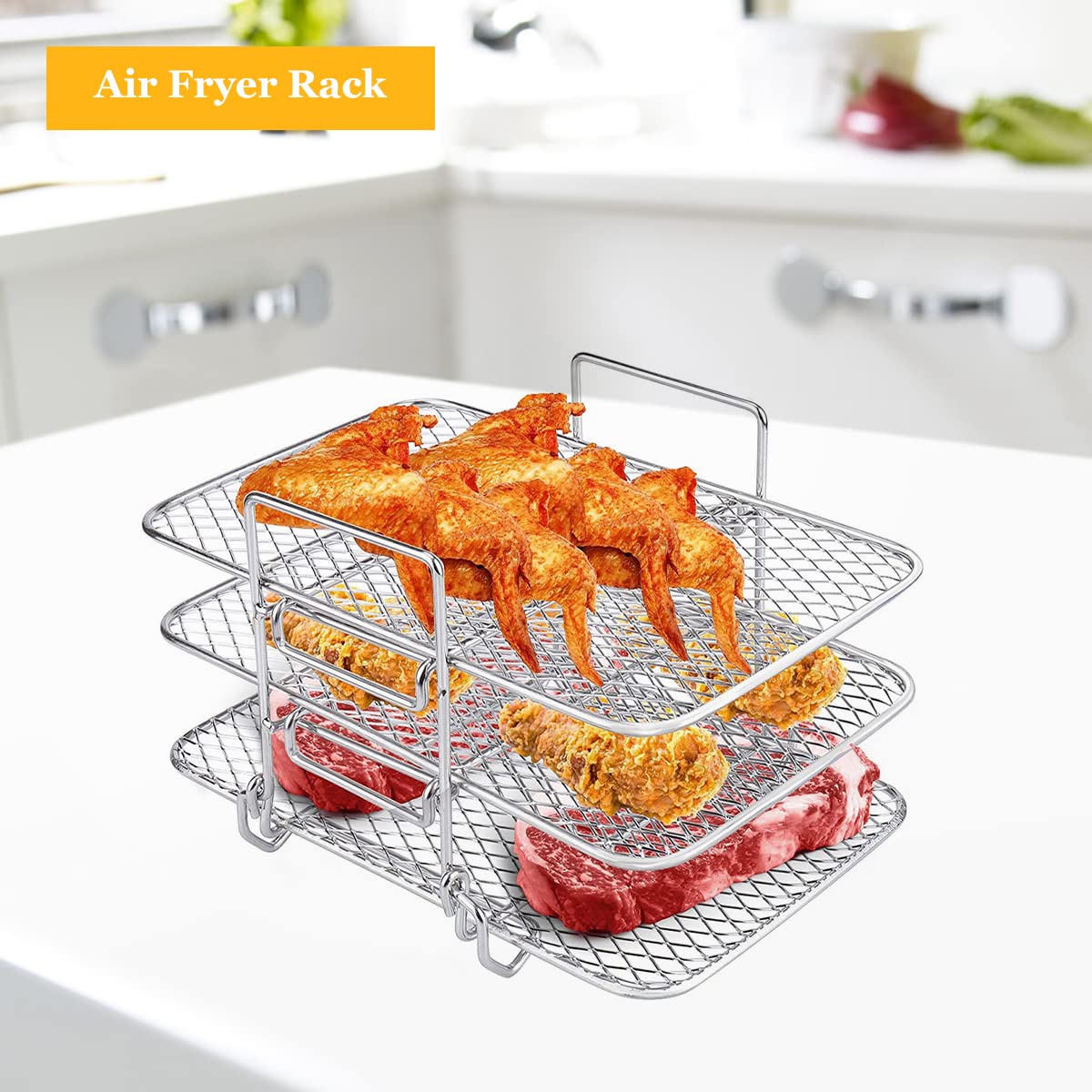 Ninja Air Fryer Accessories - 304 Stainless Steel Multi-Layer Cooking Rack for Baking, Roasting & Grilling | Fits Oven & Microwave | Perfect for Chicken Wings, Vegetables & Toast (Includes Small Tripod)
