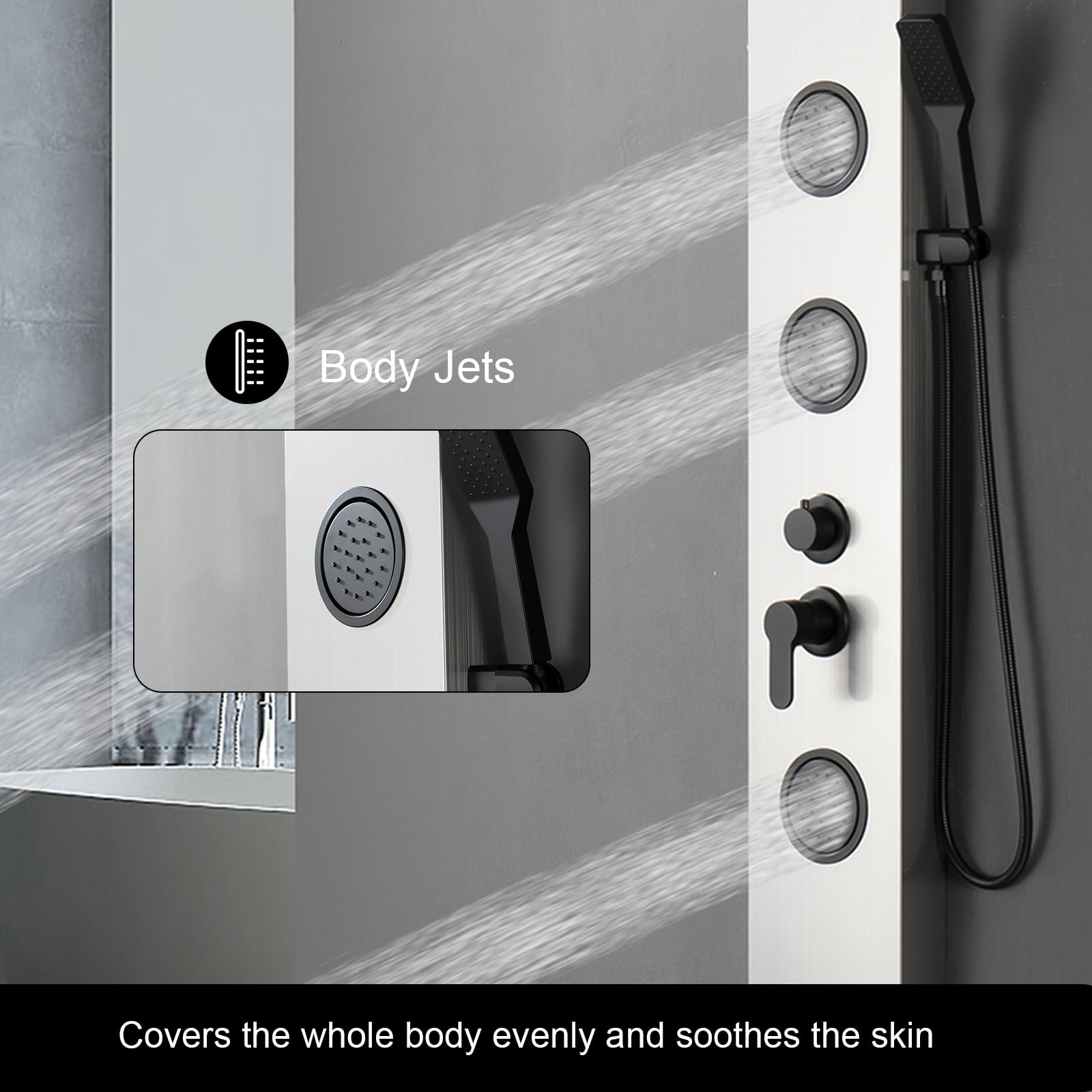 Homevacious 5-in-1 Shower Panel Tower System with Rainfall Shower Head, 3 Body Jets, Handheld Shower & Tub Spout - Modern Brushed Nickel Massage Shower System for Spa-Like Bathroom Experience