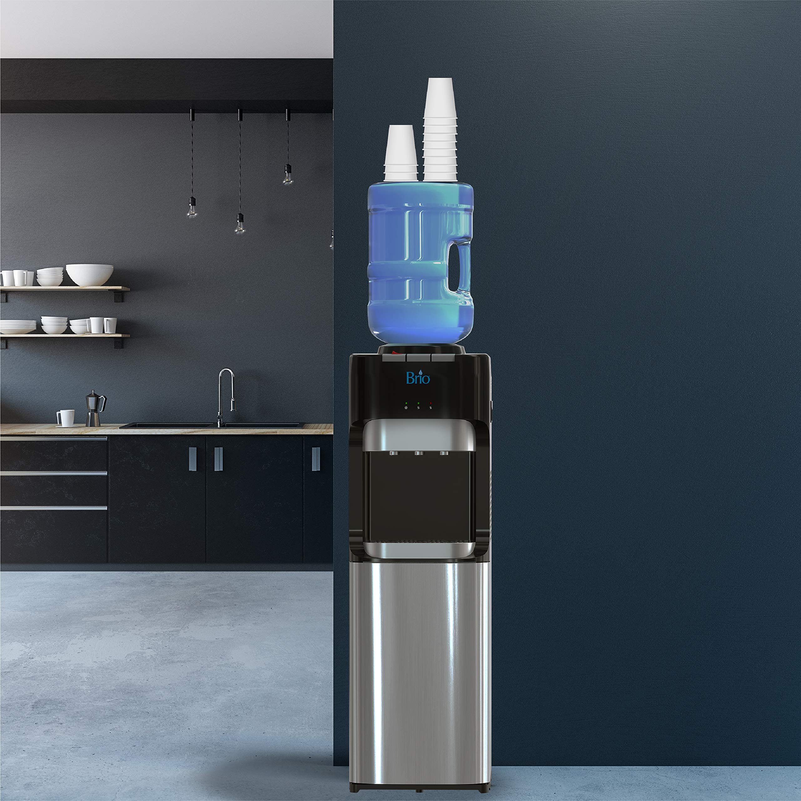 Brio Essential Series Top Loading Water Cooler Dispenser - 3 Temperature Settings, Child Safety Lock, 3/5 Gallon Bottle Capacity - UL & Energy Star Certified for Home & Office Use